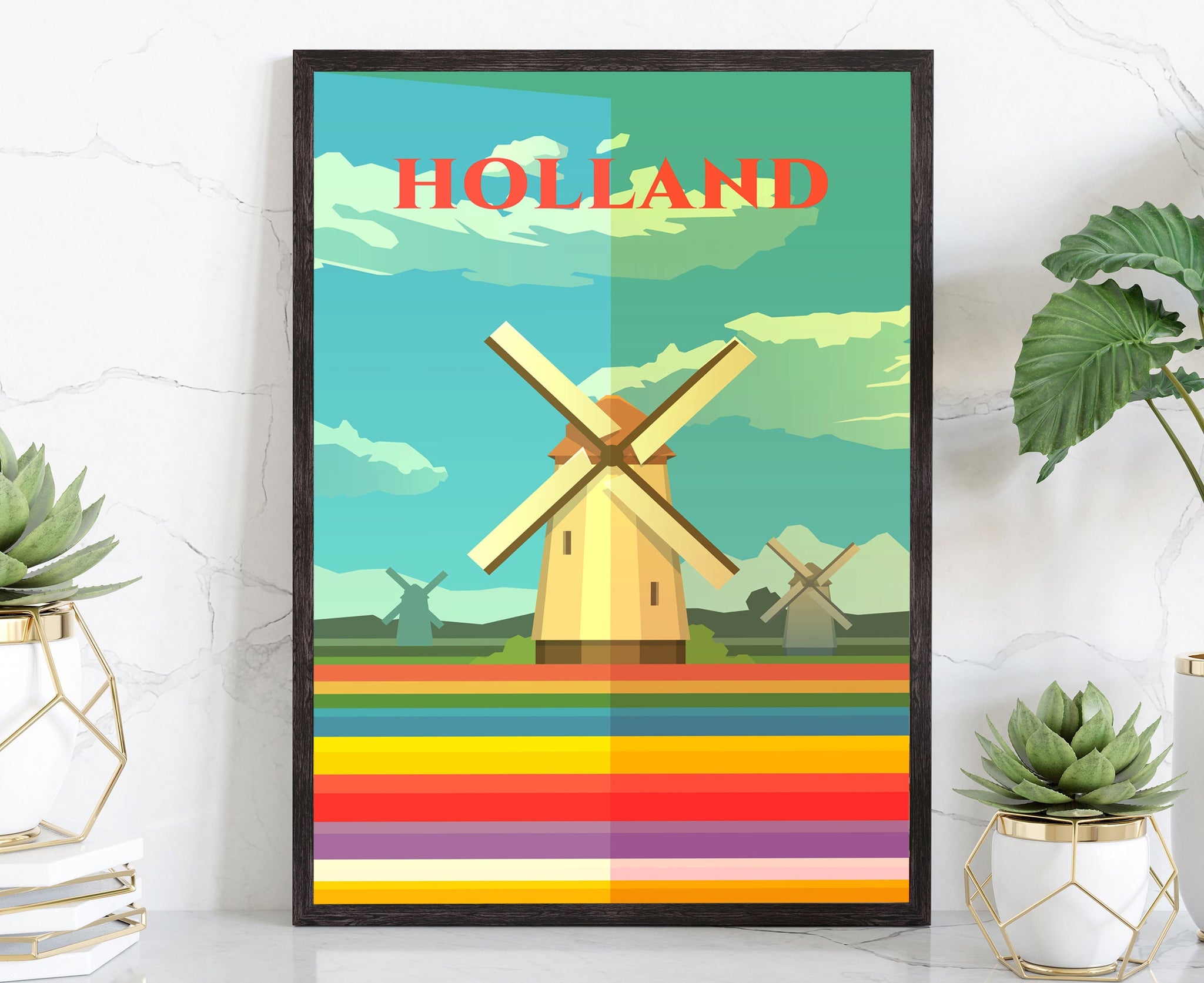 Retro Style Travel Poster, Holland Vintage Rustic Poster Print, Home Wall Art, Office Wall Decoration, Holland Country Map Poster