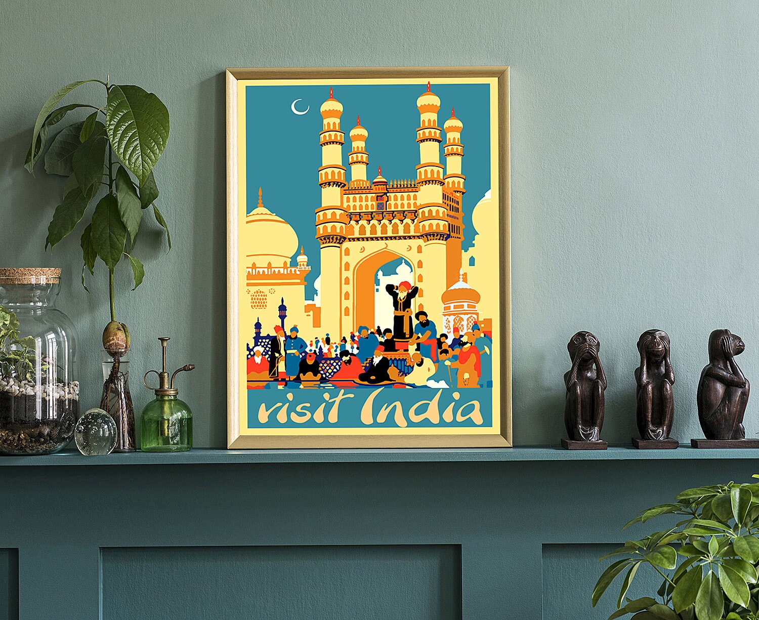 India Vintage Rustic Poster Print, Retro Style Travel Poster Print