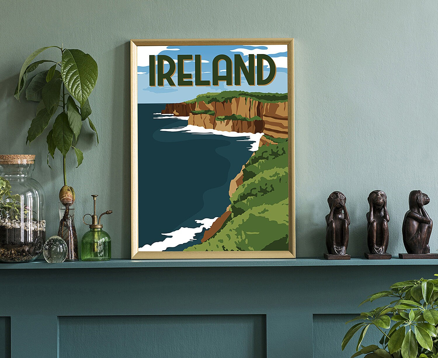 IRELAND retro style travel poster, Ireland vintage rustic poster print, Home wall art, Office wall decorations, Ireland country map posters