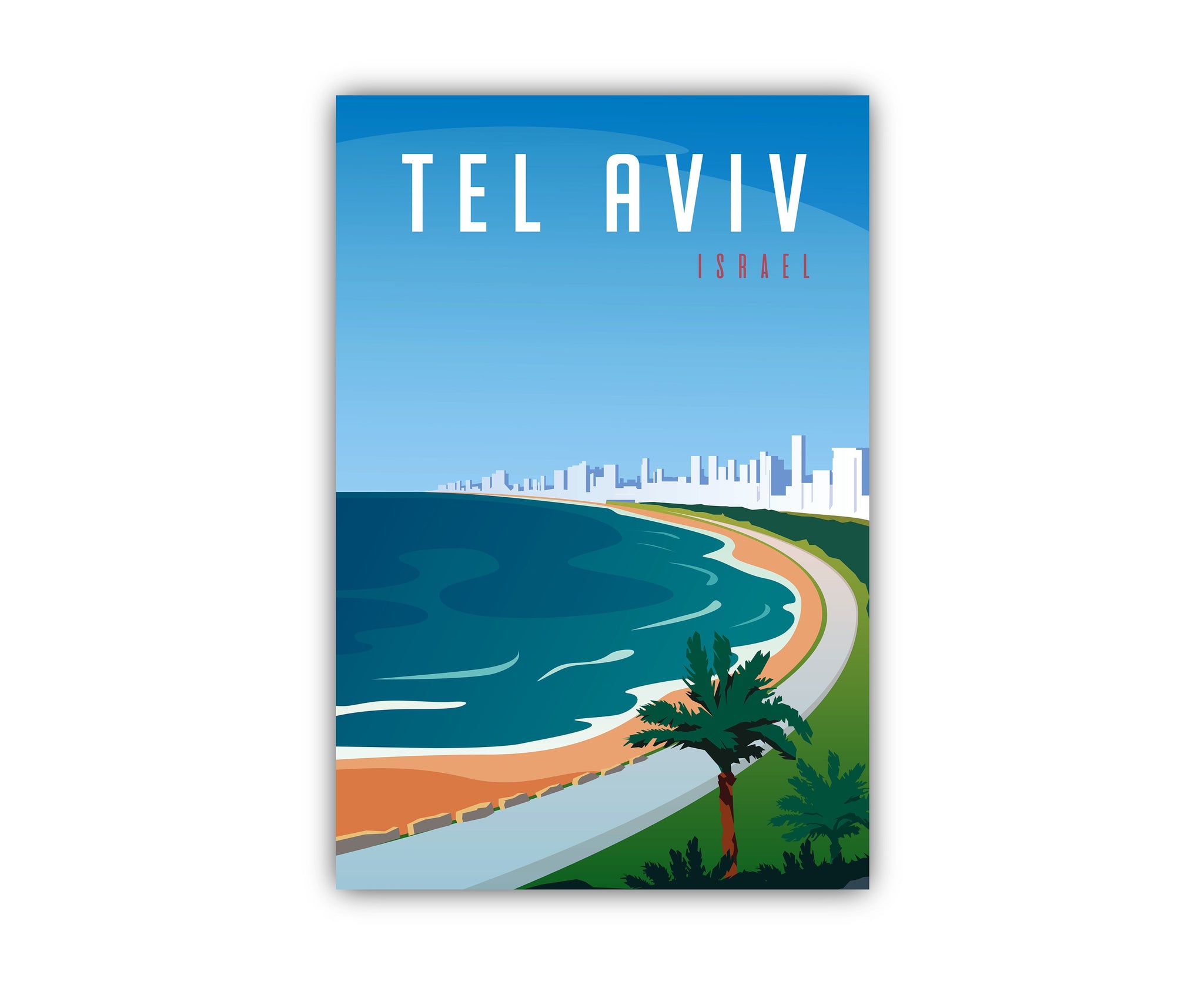 Retro Style Travel Poster, Israel - Tel Aviv,  Vintage Rustic Poster Print, Home Wall Art, Office Wall Decors, Israel, State Map Posters
