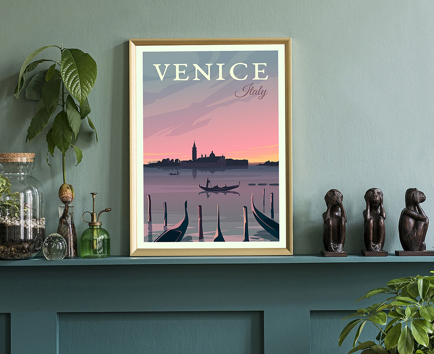 Italy Venice Vintage Rustic Poster Print, Retro Style Travel Poster