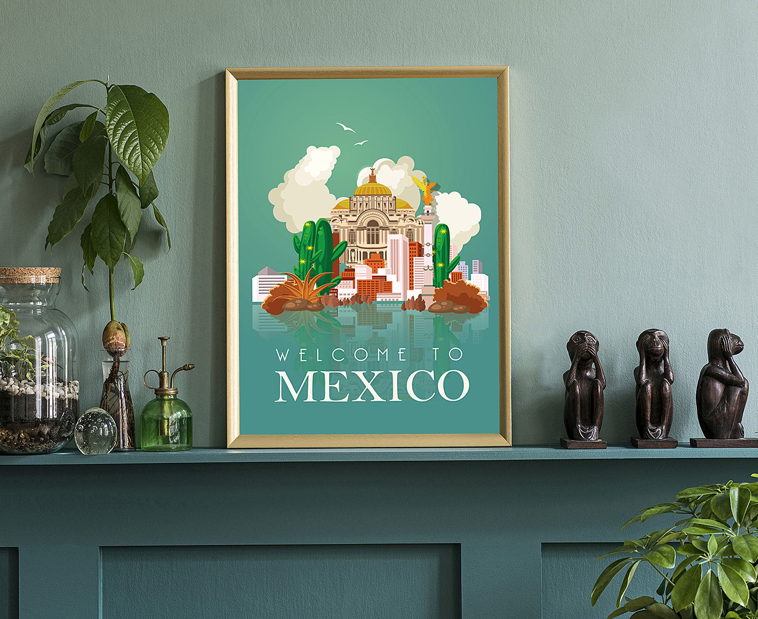 MEXICO retro style travel poster, Mexico vintage rustic poster print, Home wall art, Office wall decoration, Mexico country map poster