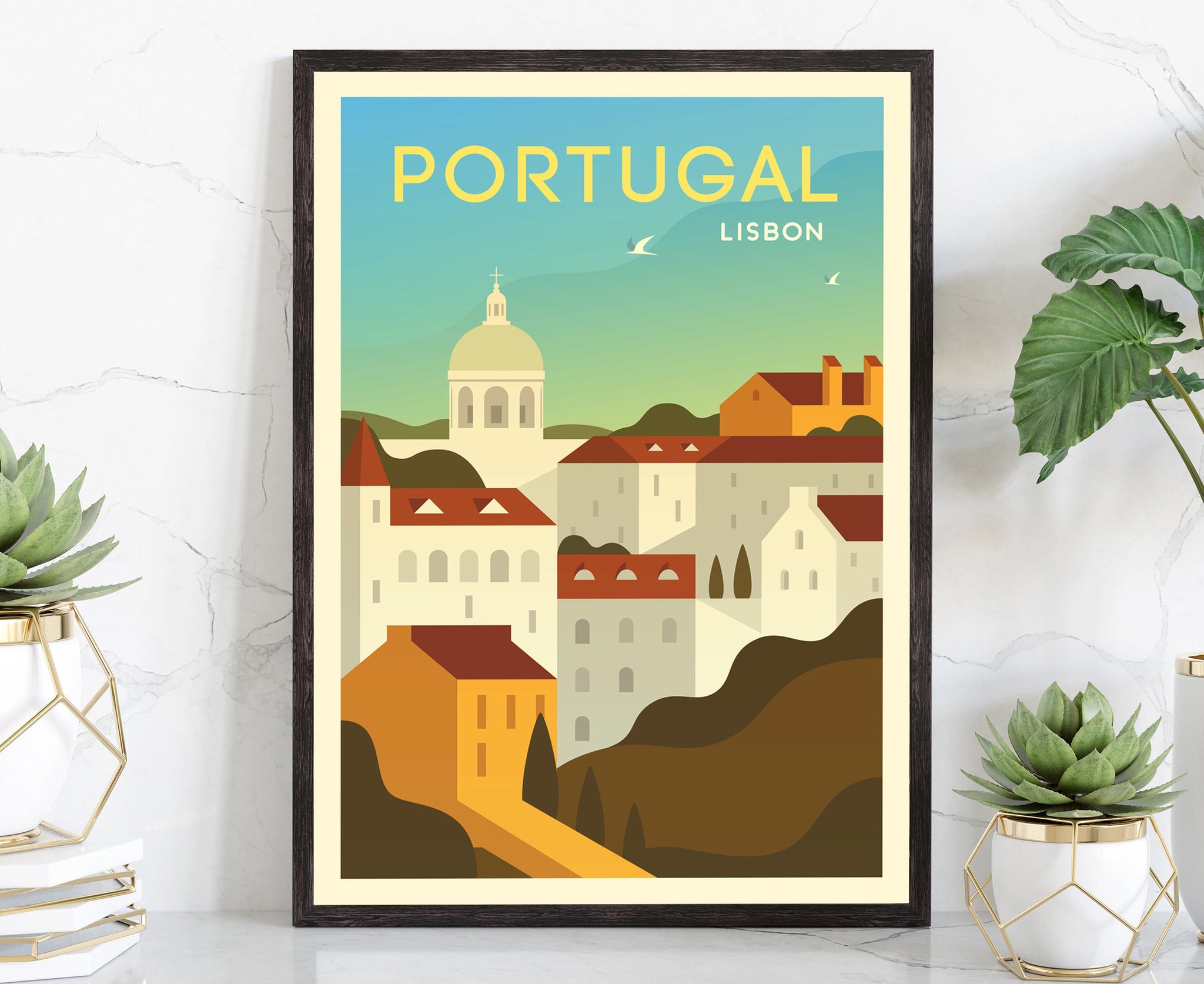 Retro Style Travel Poster, Portugal Lisbon Vintage Rustic Poster Print, Home Wall Art, Office Wall Decors, Country poster State Map Poster