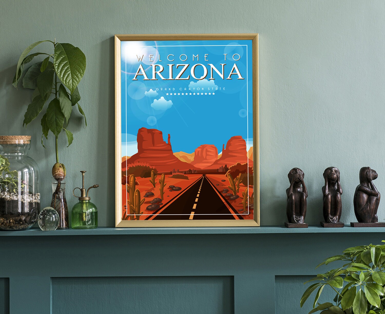 Retro Style Travel Poster, Arizona Vintage Rustic Poster Print, Home wall decor, Office wall art, Arizona Poster, State Map Poster Print