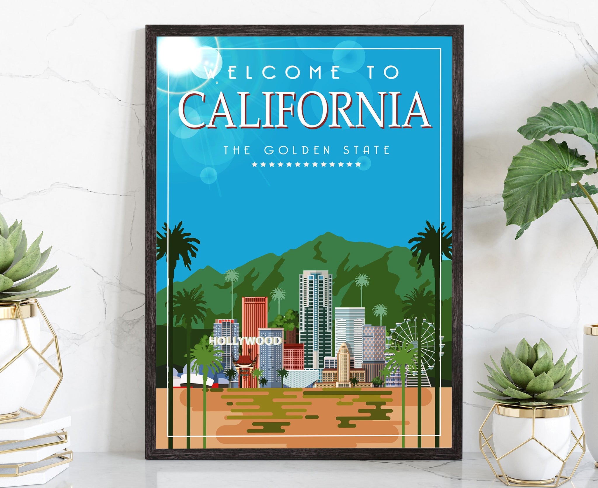 Retro Style Travel Poster, California Vintage Rustic Poster Print, Home Wall Art, Office decorations, California posters, State Map Poster