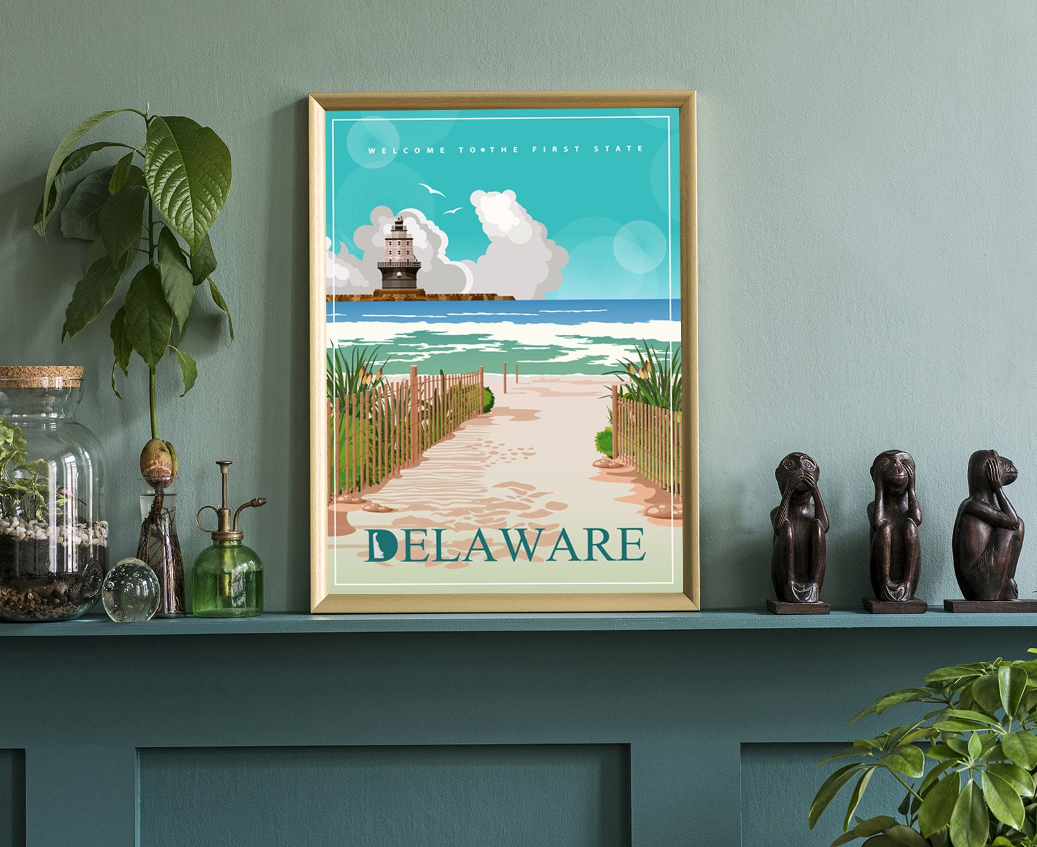 Retro Style Travel Poster, Delaware Vintage Rustic Poster Print, Home Wall Art, Office Wall Decor, Posters, Delaware, State Map Poster