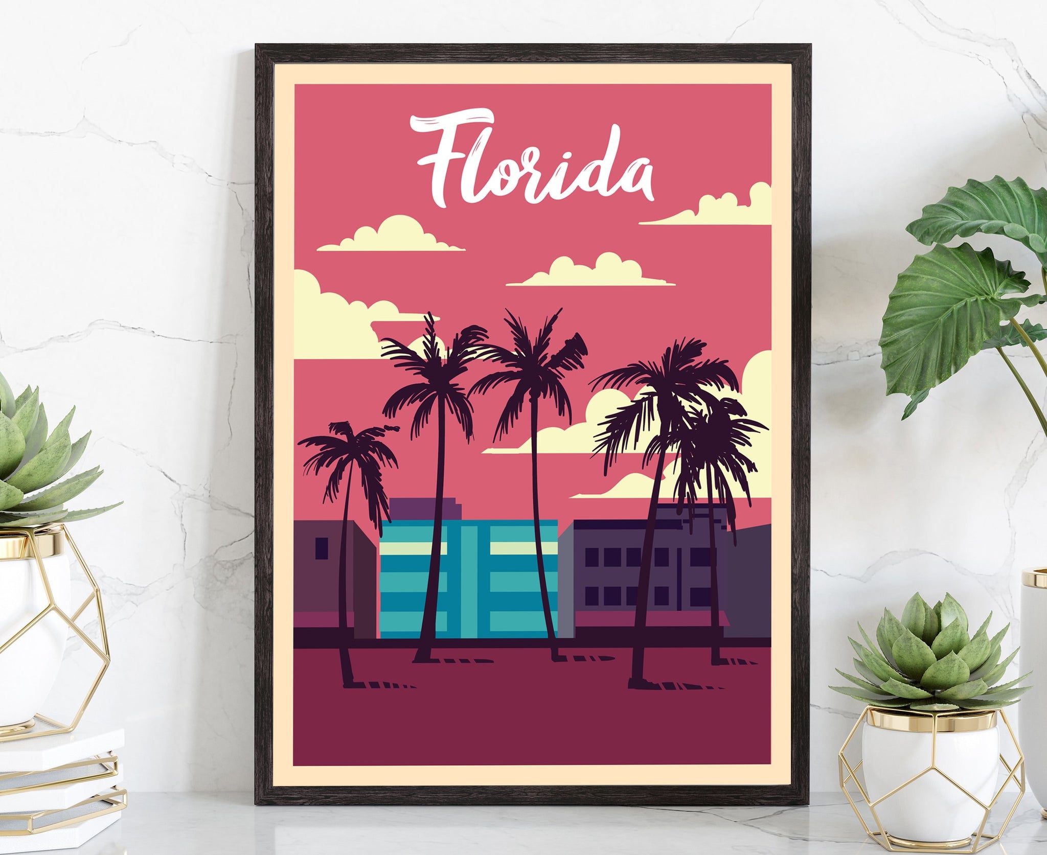 Retro Style Travel Poster, Florida Vintage Rustic Poster Print, Home Wall Art, Office Wall Decor, Posters, Florida, State Map Poster Print