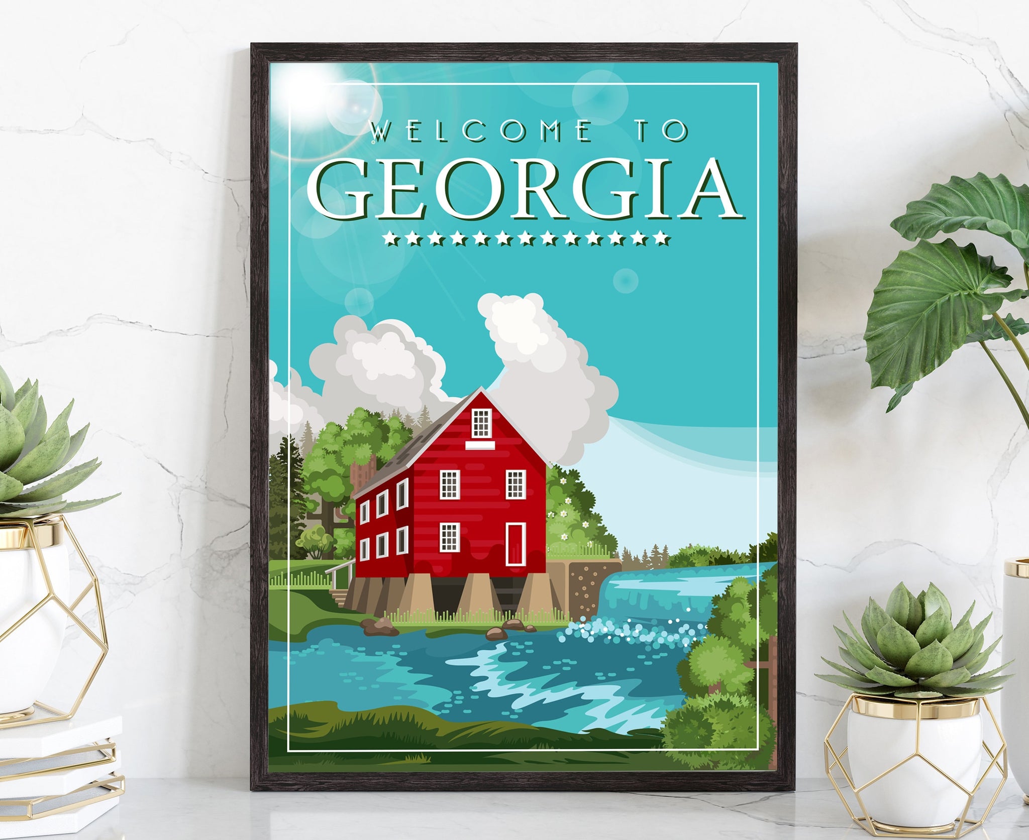 Retro Style Travel Poster, Georgia Vintage Rustic Poster Print, Home Wall Art, Office Wall Decor, Posters, Georfia, State Map Poster Prints