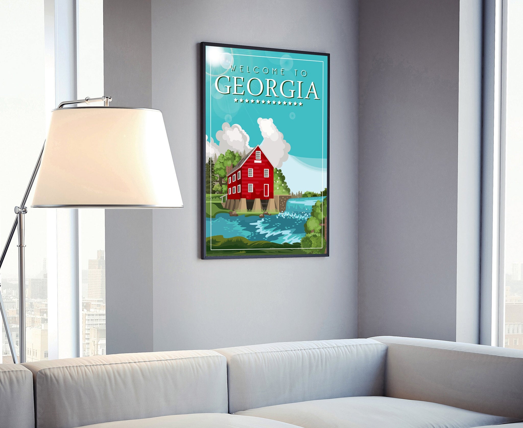 Retro Style Travel Poster, Georgia Vintage Rustic Poster Print, Home Wall Art, Office Wall Decor, Posters, Georfia, State Map Poster Prints