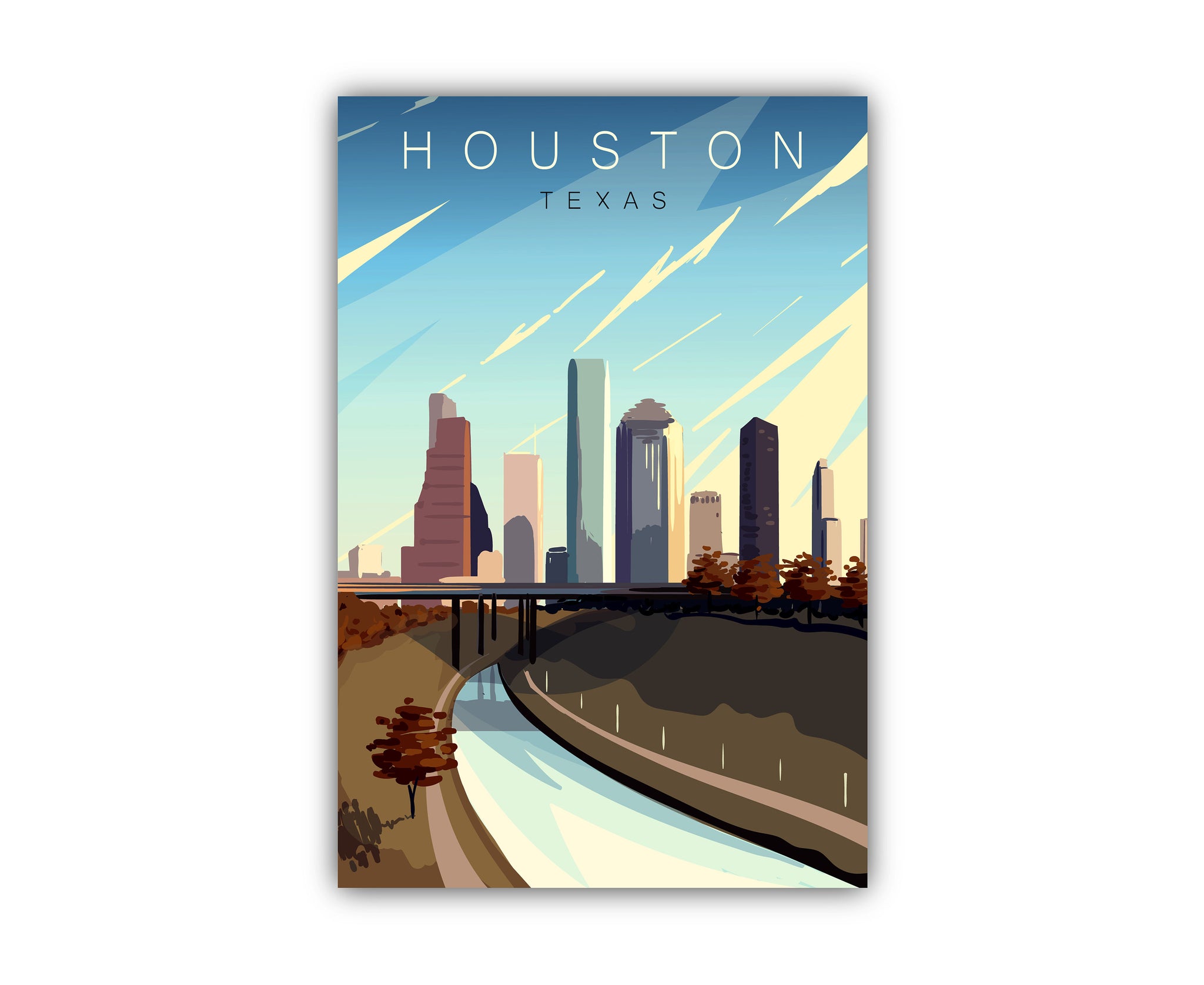 Retro Style Travel Poster, Texas Vintage Rustic Poster Print, Home Wall Art, Office Wall Decor, Posters, Houston, State Map Poster, Houston