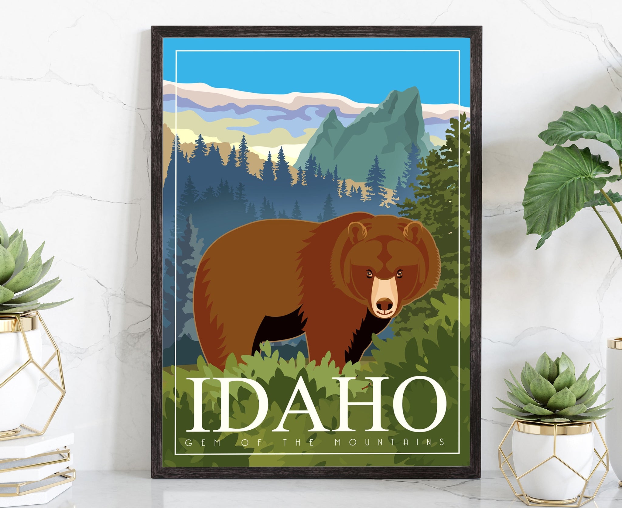 Retro Style Travel Poster, Idaho Vintage Rustic Poster Print, Home Wall Art, Office Wall Decor, Posters, Idaho, State Map Poster