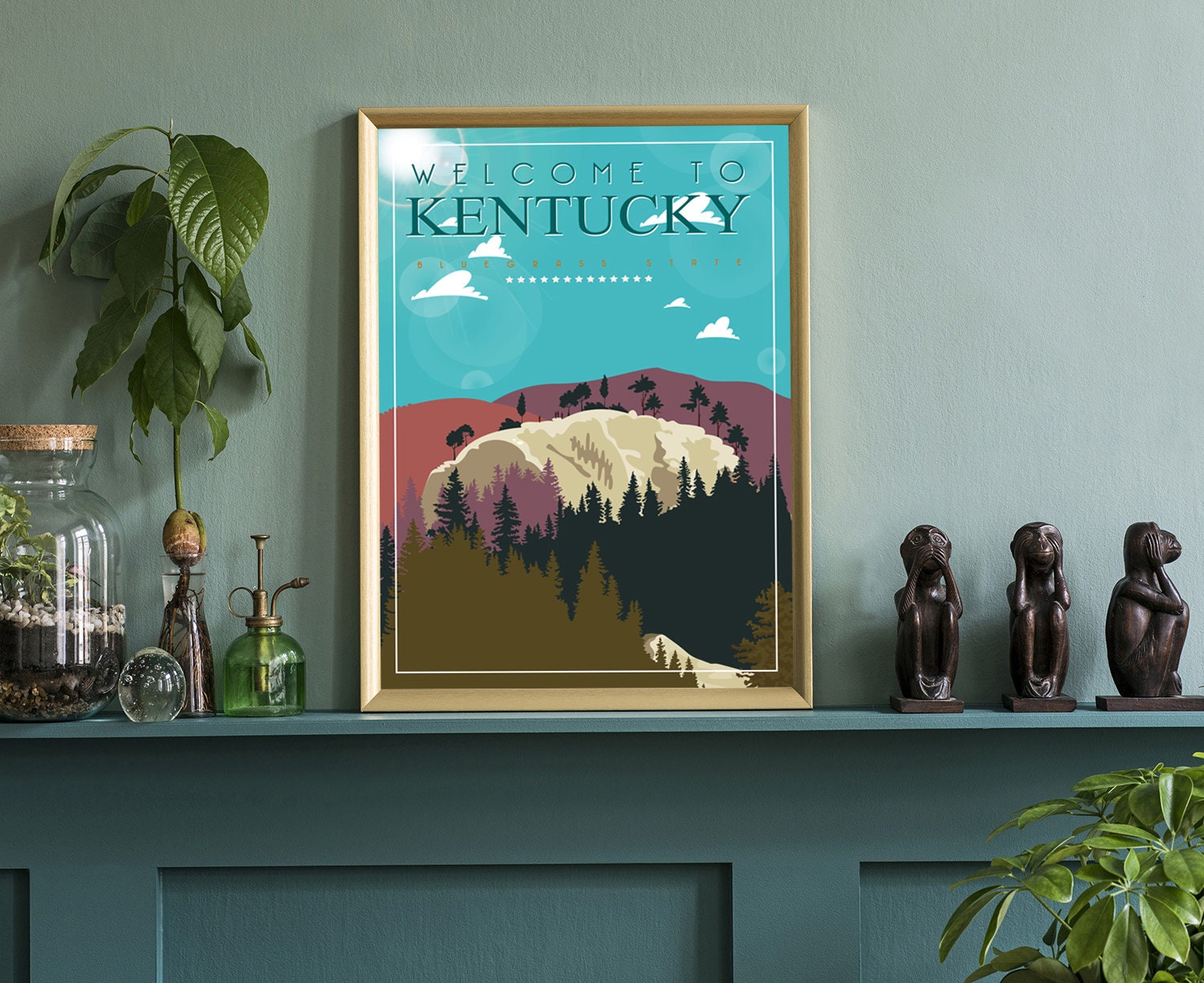 Retro Style Travel Poster, Kentucky Vintage Rustic Poster Print, Home Wall Art, Office Wall Decor, Posters, Kentucky, State Map Poster Print
