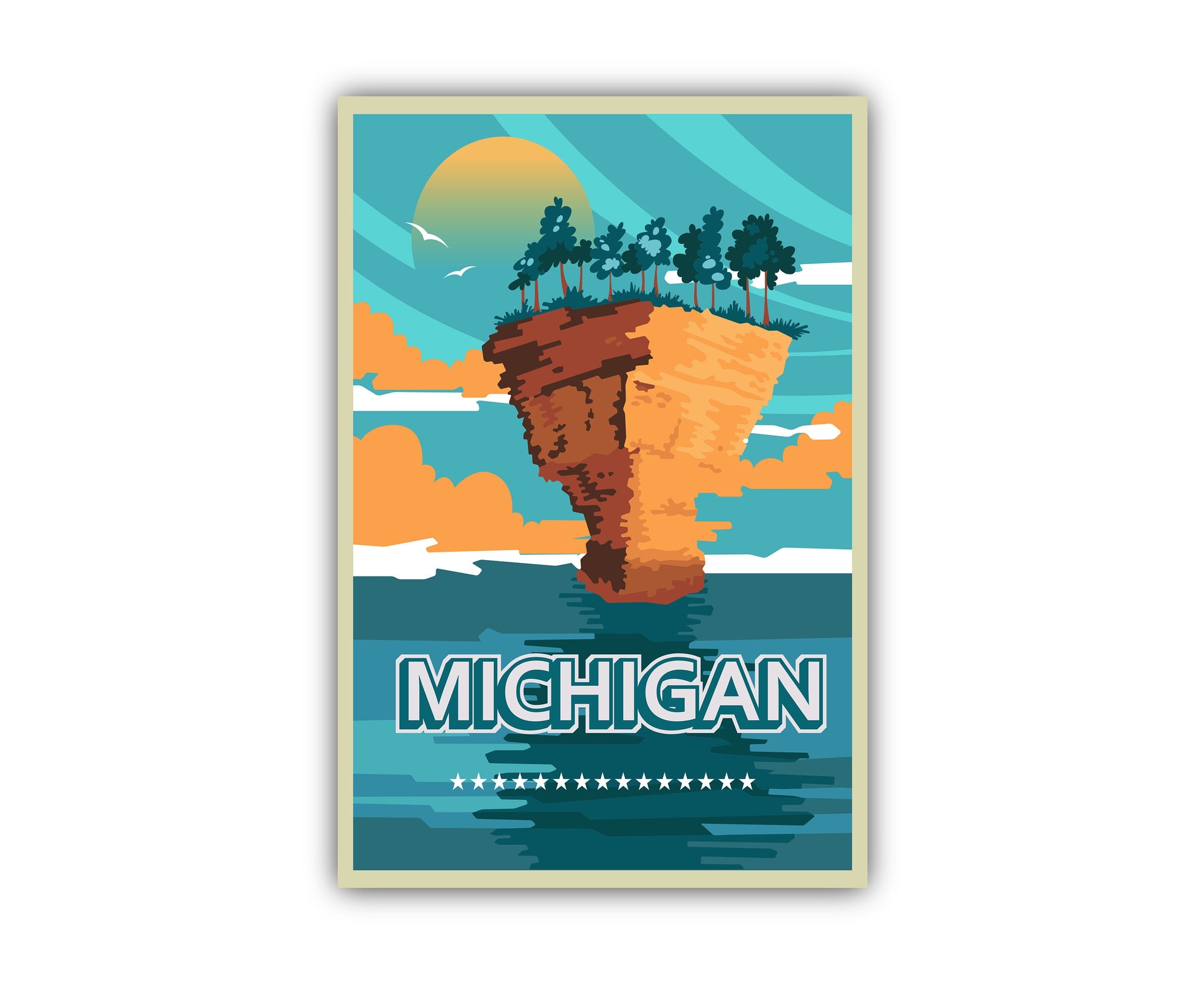 Retro Style Travel Poster, Michigan Vintage Rustic Poster Print, Home Wall Art, Office Wall Decoration, Posters, Michigan, State Map Poster