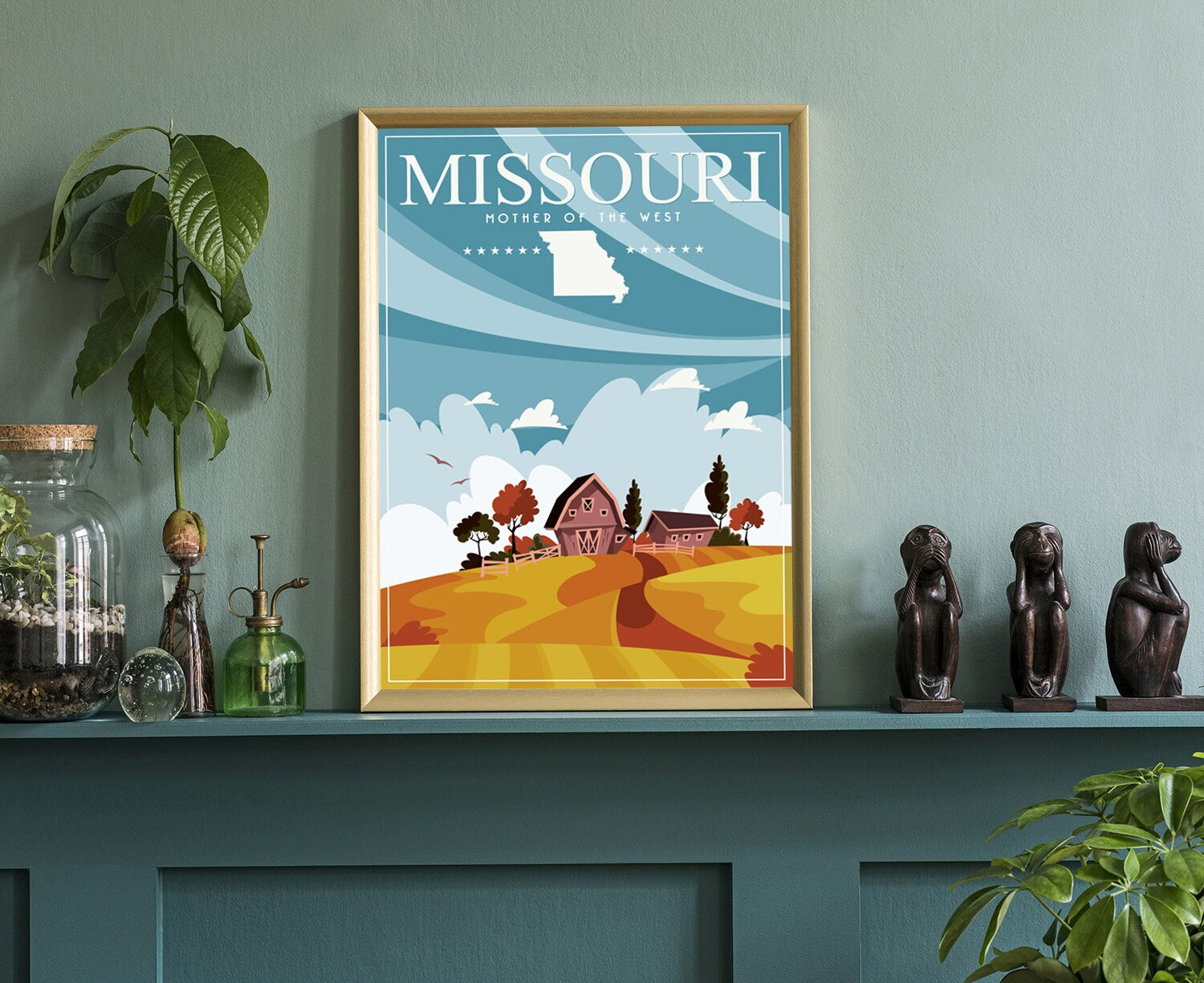 Retro Style Travel Poster, Missouri Vintage Rustic Poster Print, Home Wall Art, Office Wall Decoration, Posters, Missouri, State Map Poster