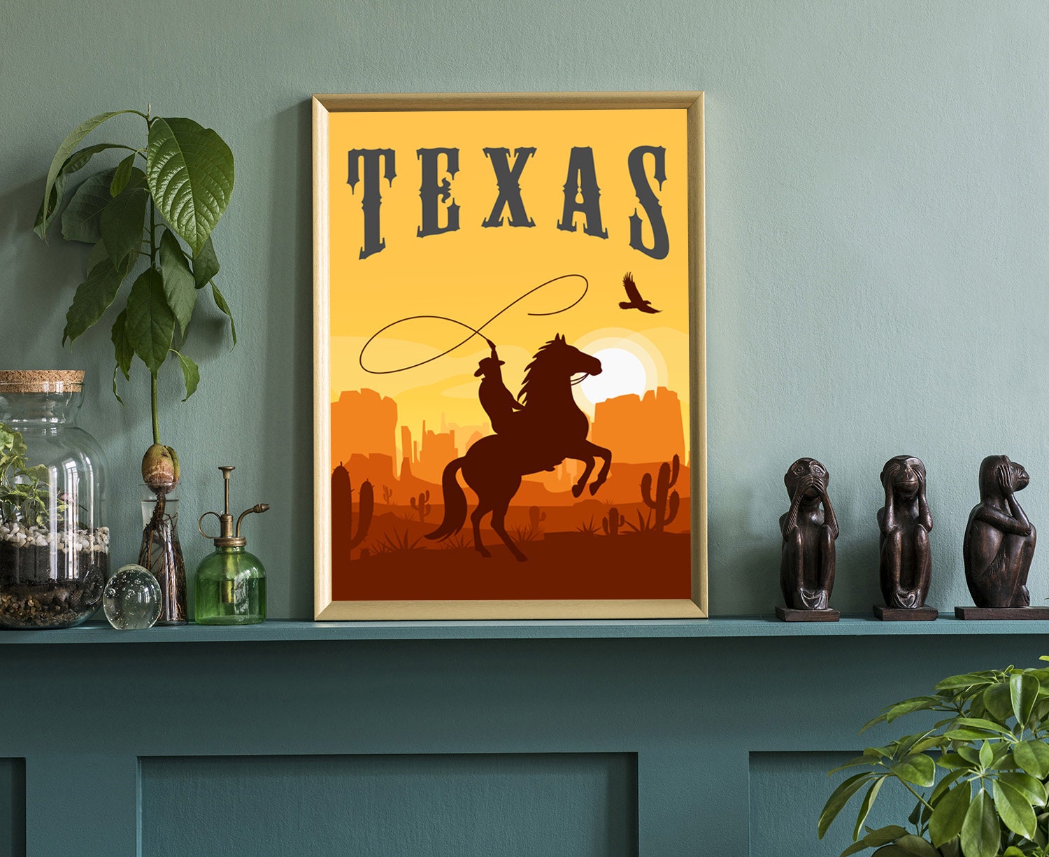Retro Style Travel Poster, Texas Vintage Rustic Poster Print, Home Wall Art, Office Wall Decors, Posters, Texas, State Map Poster Prints
