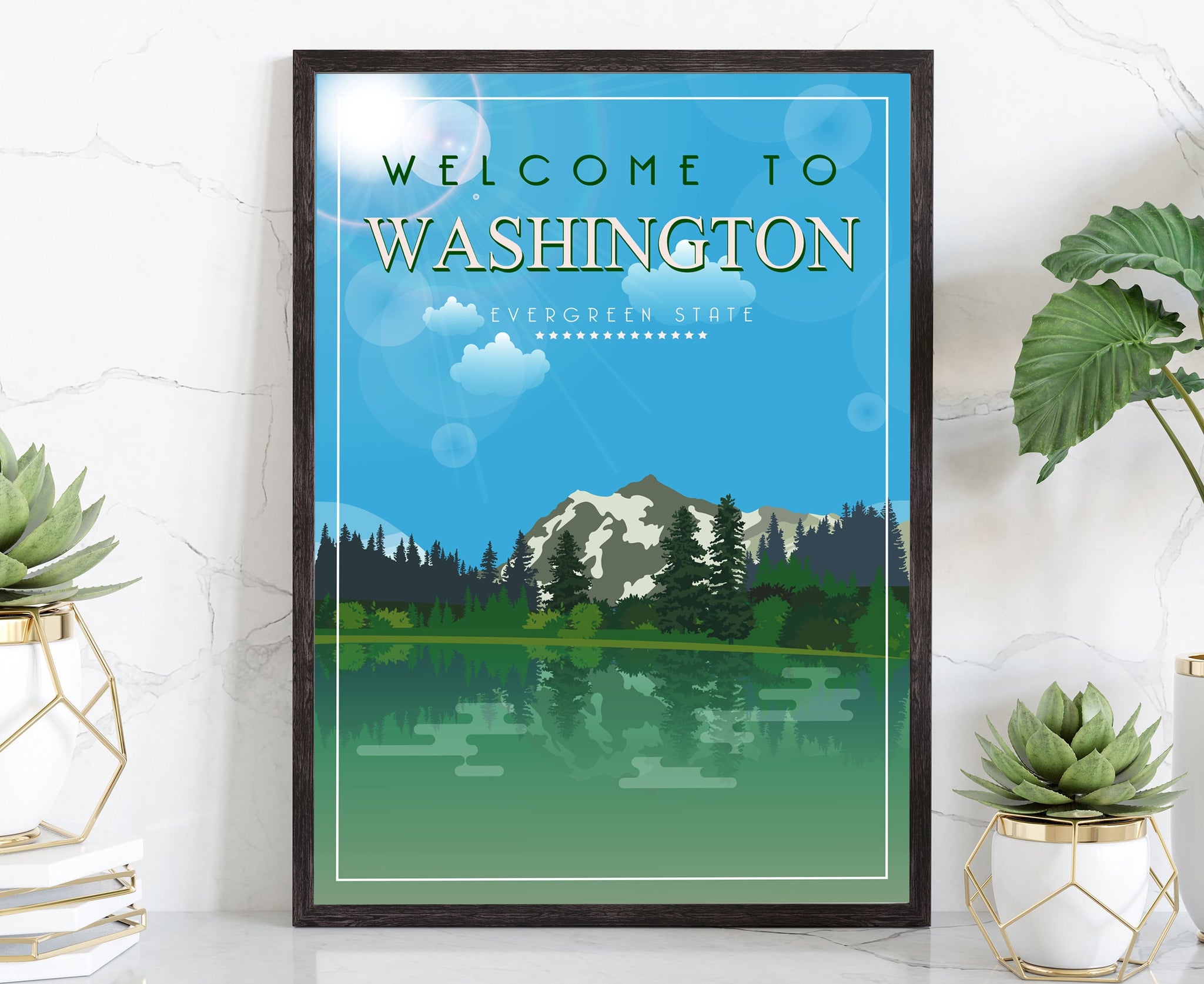 Retro Style Travel Poster, Washington Vintage Rustic Poster Print, Home Wall Art, Office Wall Decors, Posters, Washington, State Map Poster