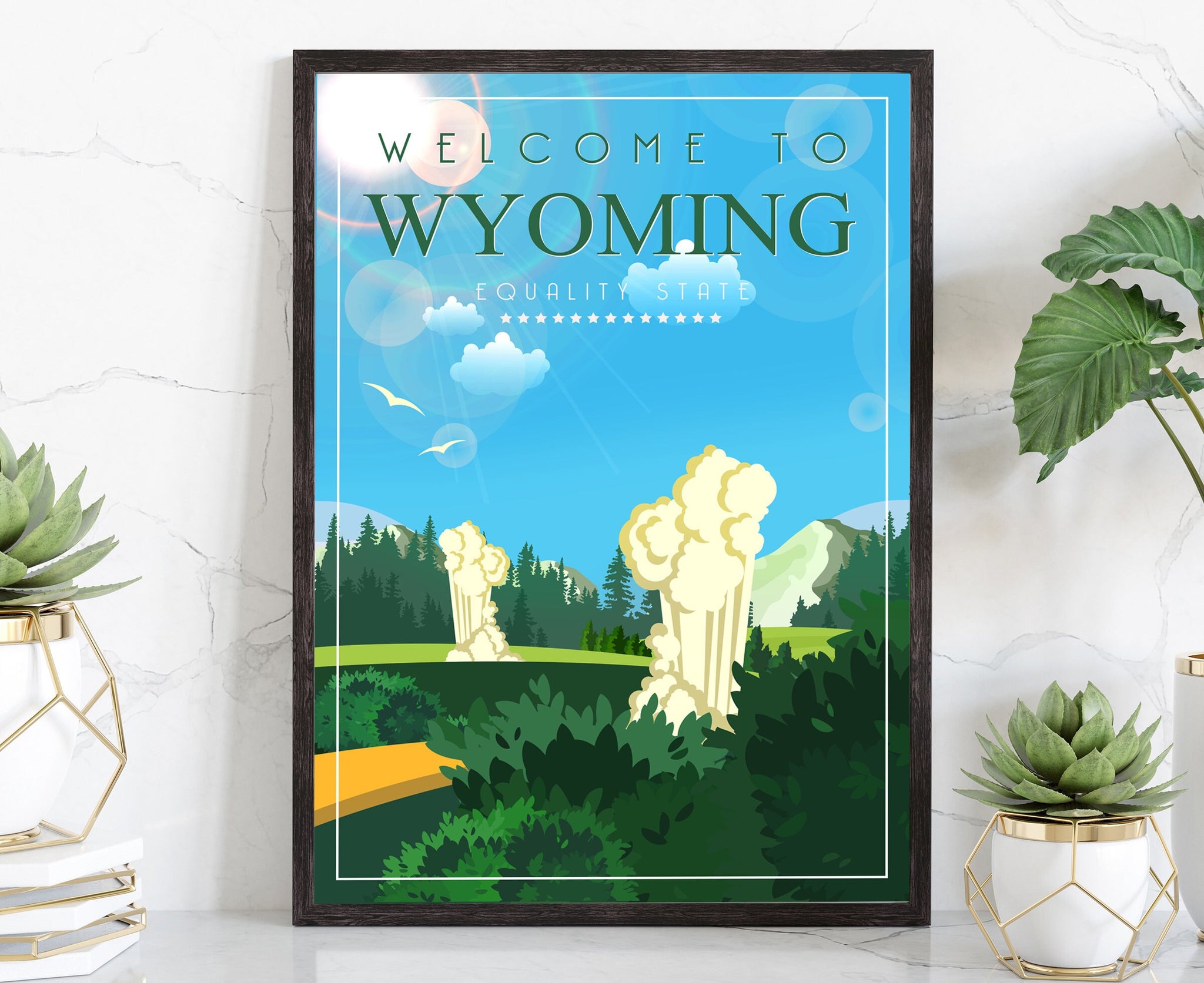 Retro Style Travel Poster, Wyoming Vintage Rustic Poster Print, Home Wall Art, Office Wall Decors, Posters, Wyoming, State Map Poster