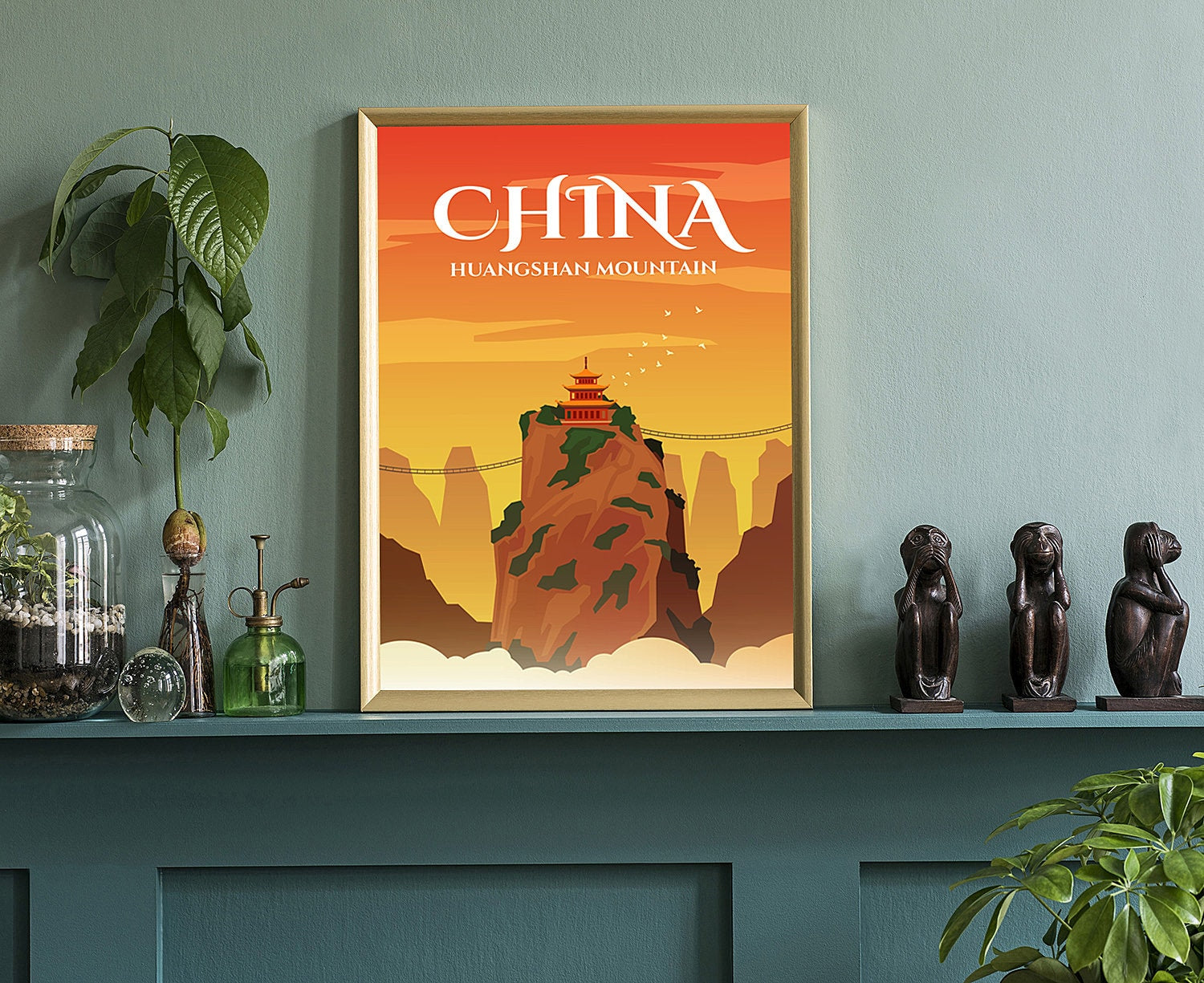 Retro Style travel poster, China vintage rustic poster print, Home wall art, Office wall decorations, China poster print, Country map poster