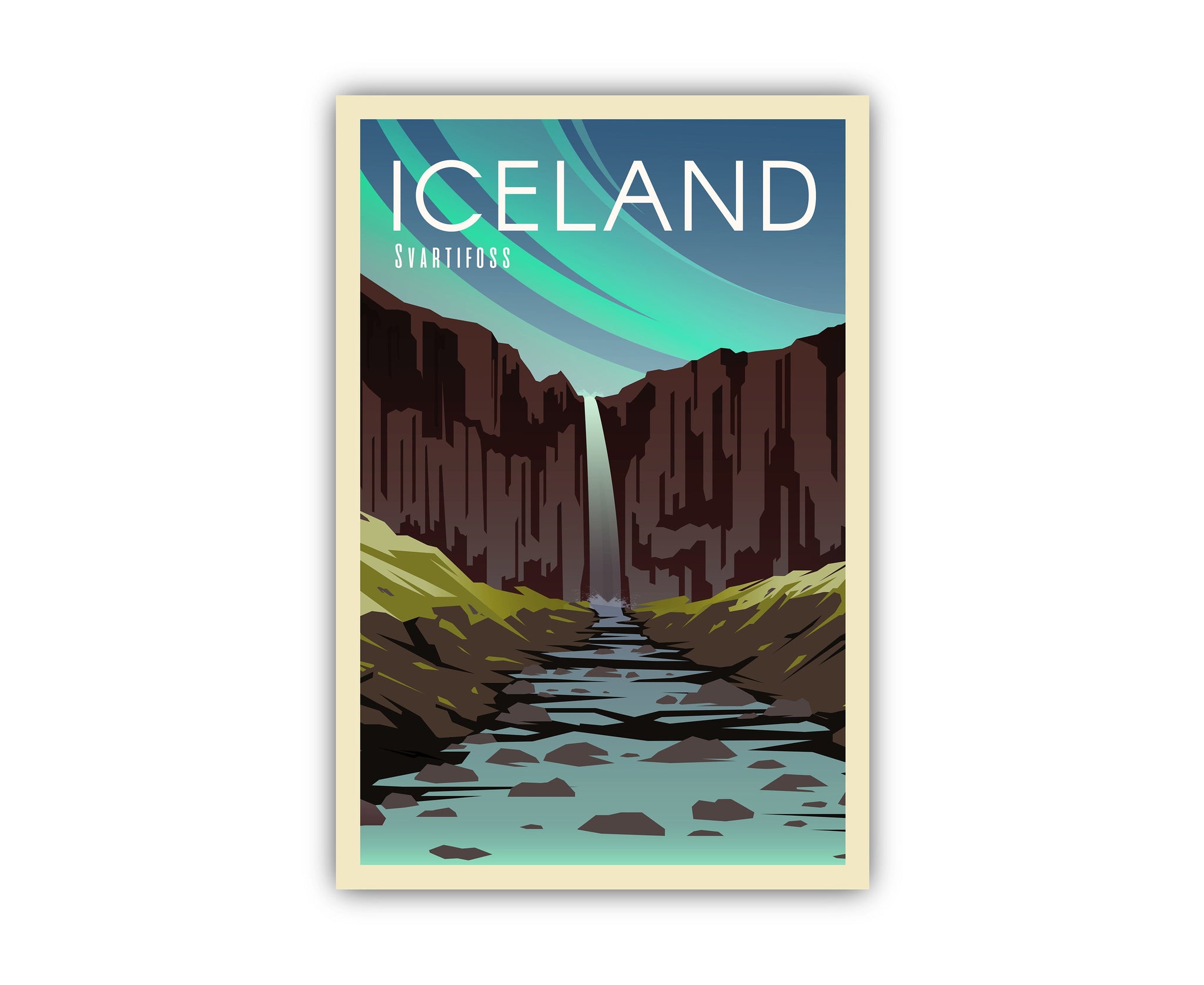 Iceland Vintage Rustic Poster Print, Retro Style Travel Poster