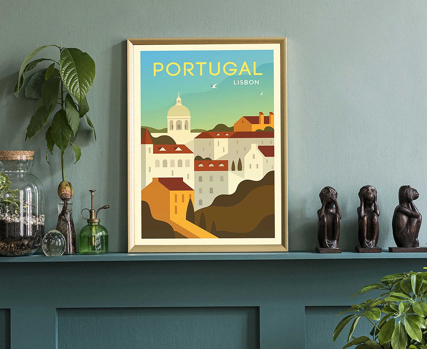 Retro Style Travel Poster, Portugal Lisbon Vintage Rustic Poster Print, Home Wall Art, Office Wall Decors, Country poster State Map Poster