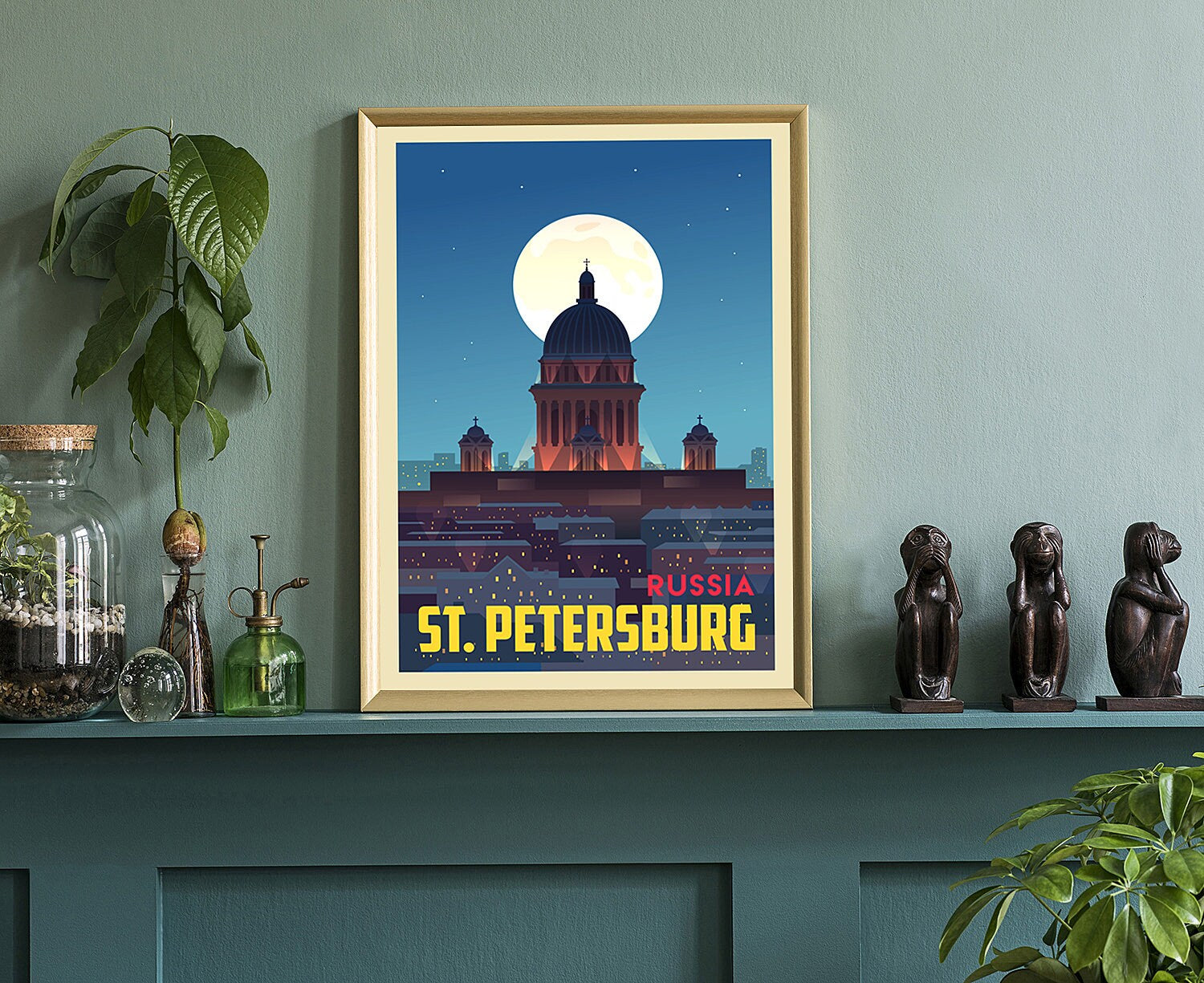 Russia ST Petersburg Vintage Rustic Poster Print, Retro Style Travel Poster