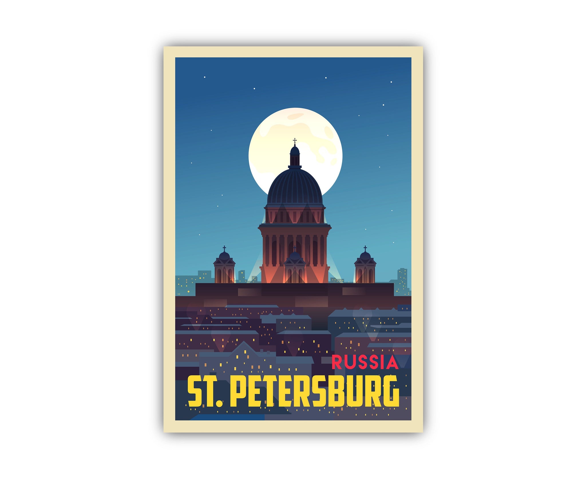 Russia ST Petersburg Vintage Rustic Poster Print, Retro Style Travel Poster