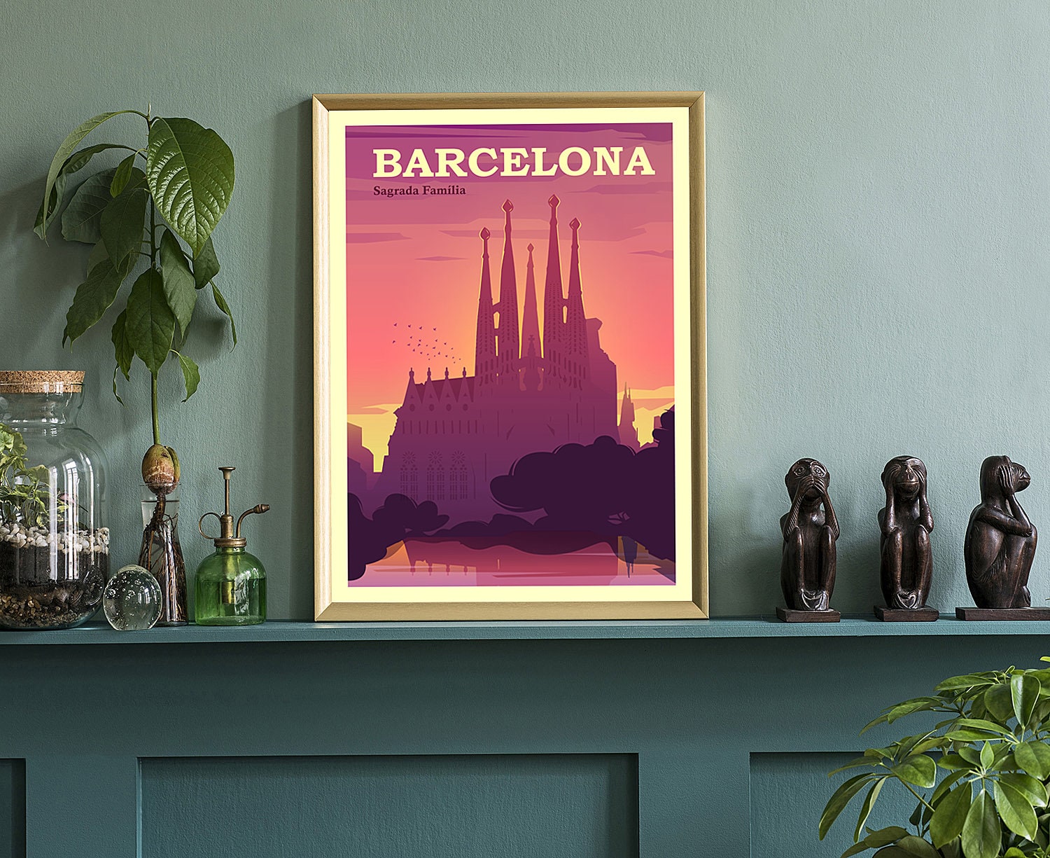 Retro Style Travel Poster, Spain, Barcelona Vintage Rustic Poster Print, Home Wall Art, Office Wall Decoration, Posters, State Map Posters