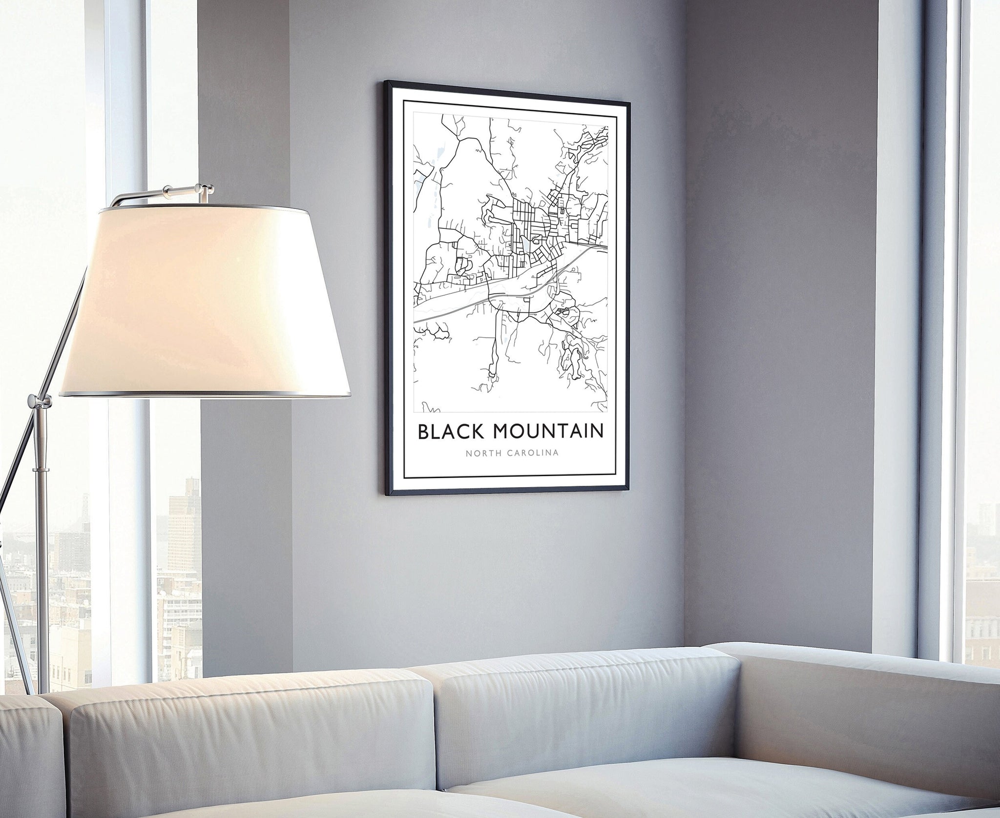 Black Mountain Map, Black Mountain City Road Map , Black Mountain North Carolina Street Map, Modern US City Map, Home Decor, Office Wall Art