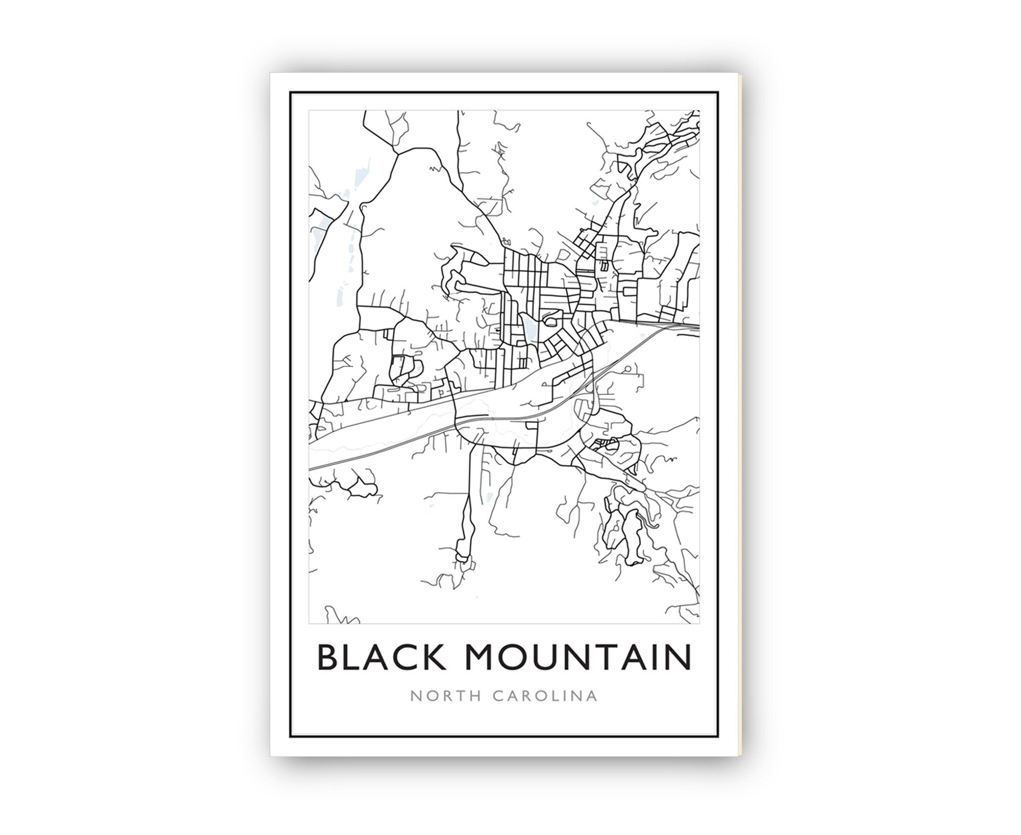 Black Mountain Map, Black Mountain City Road Map , Black Mountain North Carolina Street Map, Modern US City Map, Home Decor, Office Wall Art