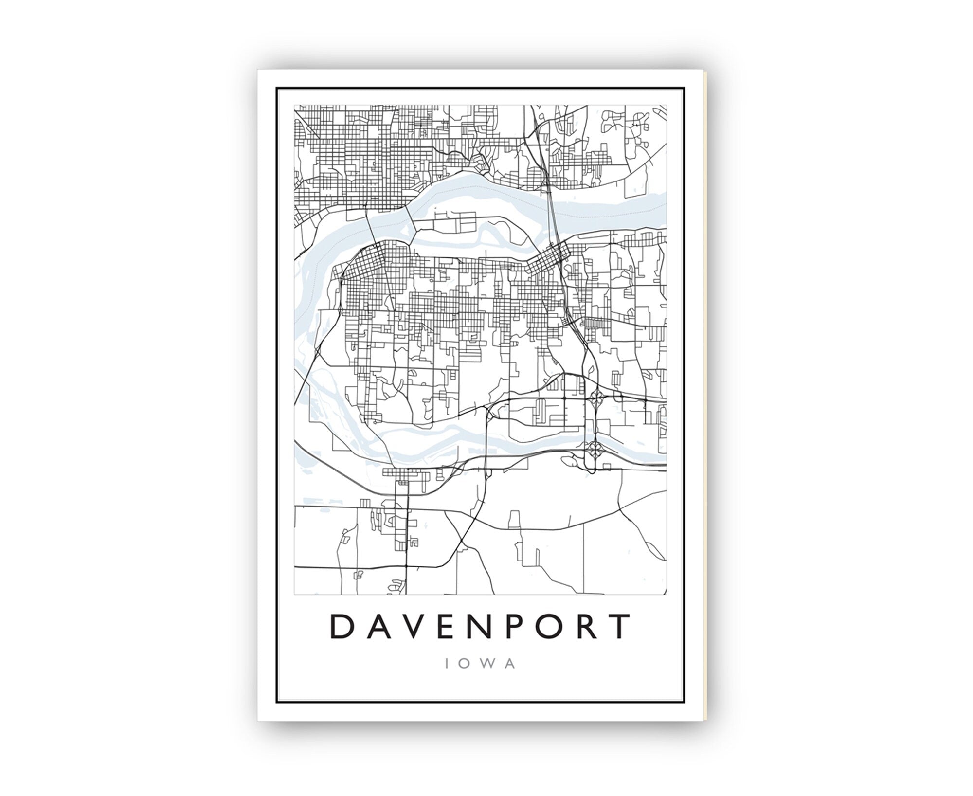 Davenport Iowa City Map, Iowa City Road Map Poster, City Street Map Print, Modern US City Map, Home Art Decoration, Office Wall Art Print