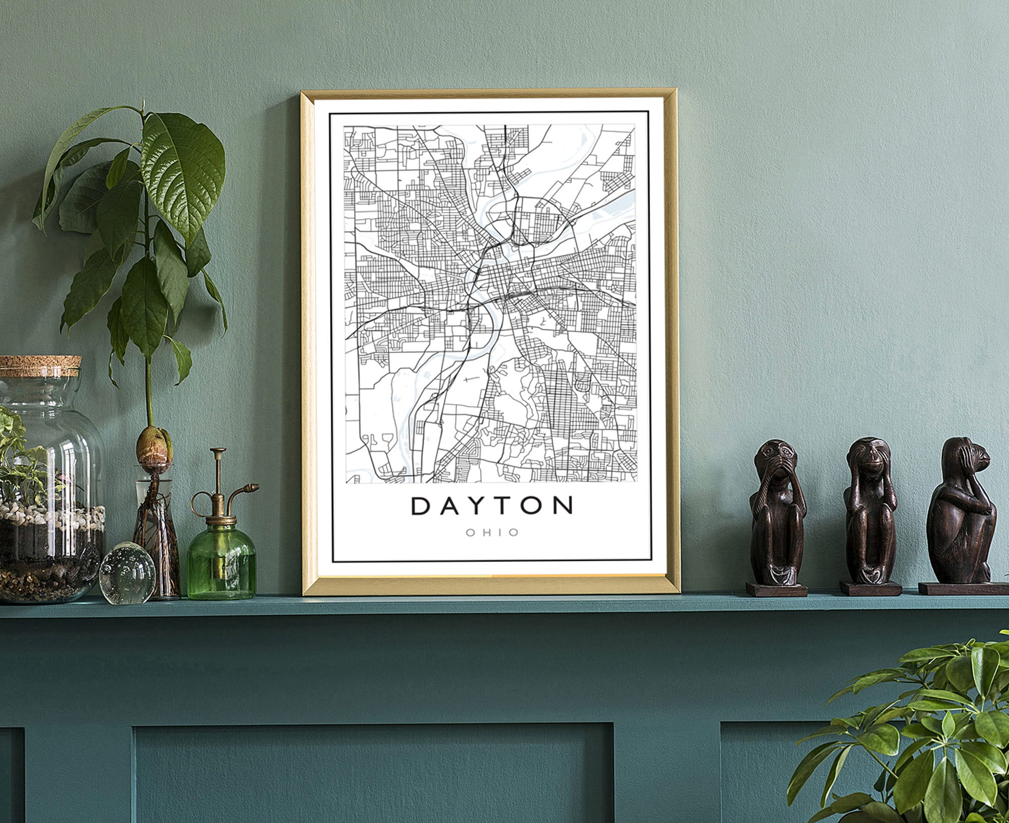 Dayton Ohio City Map, Ohio City Road Map Poster Print, City Street Map Print, Modern US City Map, Home Art Decoration, Office Wall Art Print