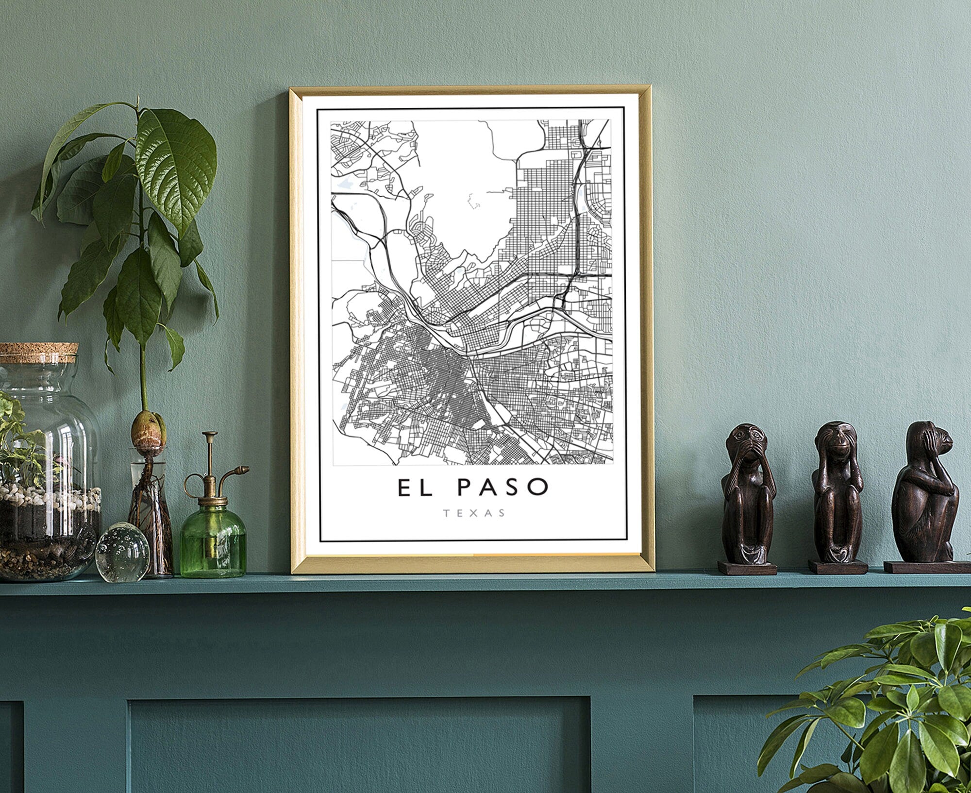 El Paso Texas City Map, El Paso City Road Map Poster, City Street Map Print, Modern US City Map, Home Art Decor, Office Wall Art Print