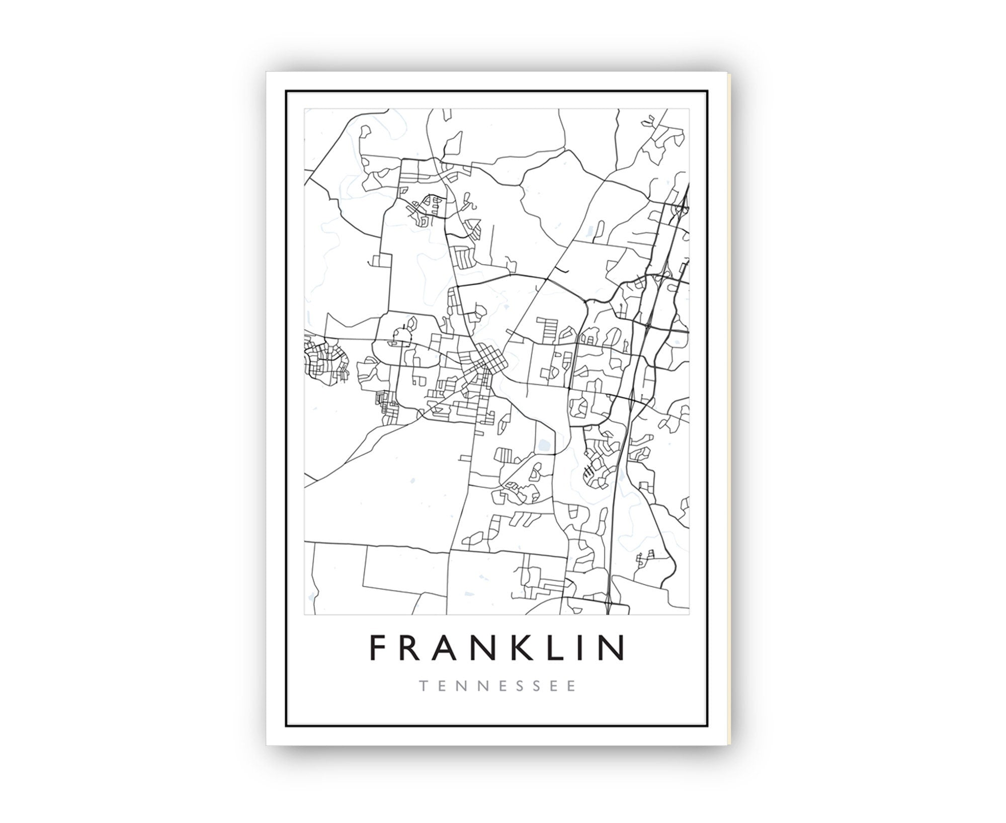 Franklin Tennessee City Map, Tennessee City Road Map Poster, City Street Map Print, Modern US City Map, Home Art Decor, Office Wall Art