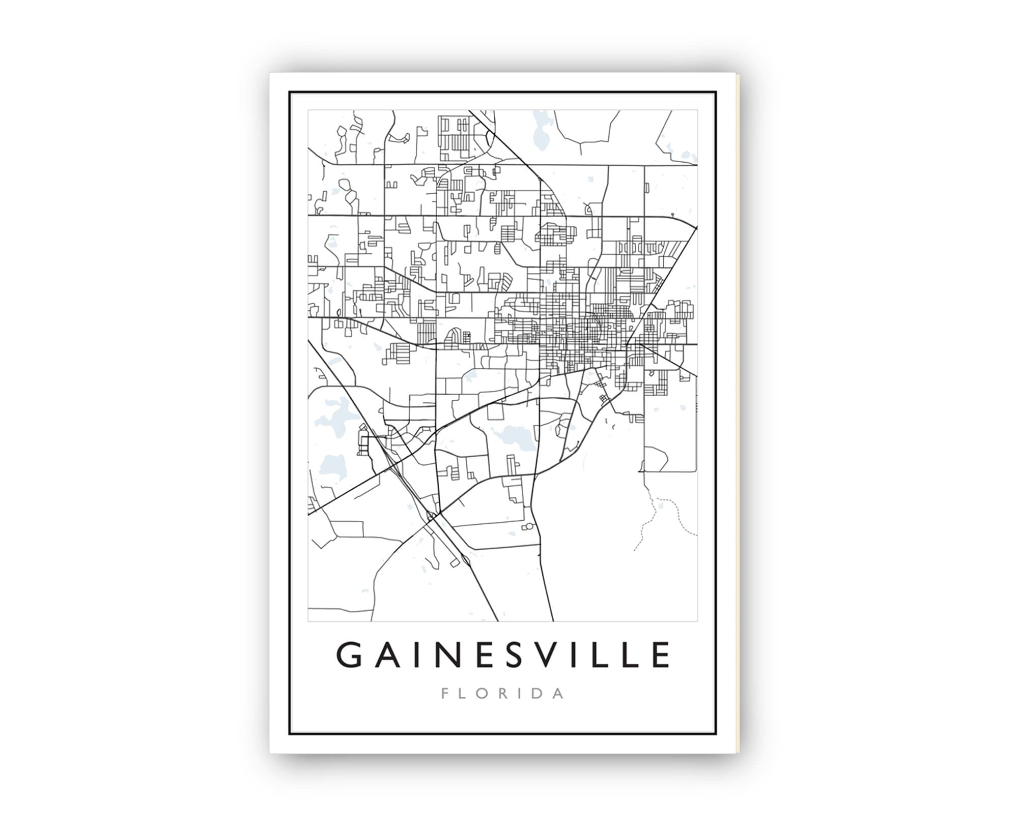 Gainesville Florida City Map, Florida City Road Map Poster, City Street Map Print, Modern US City Map, Home Art Decoration, Office Wall Art