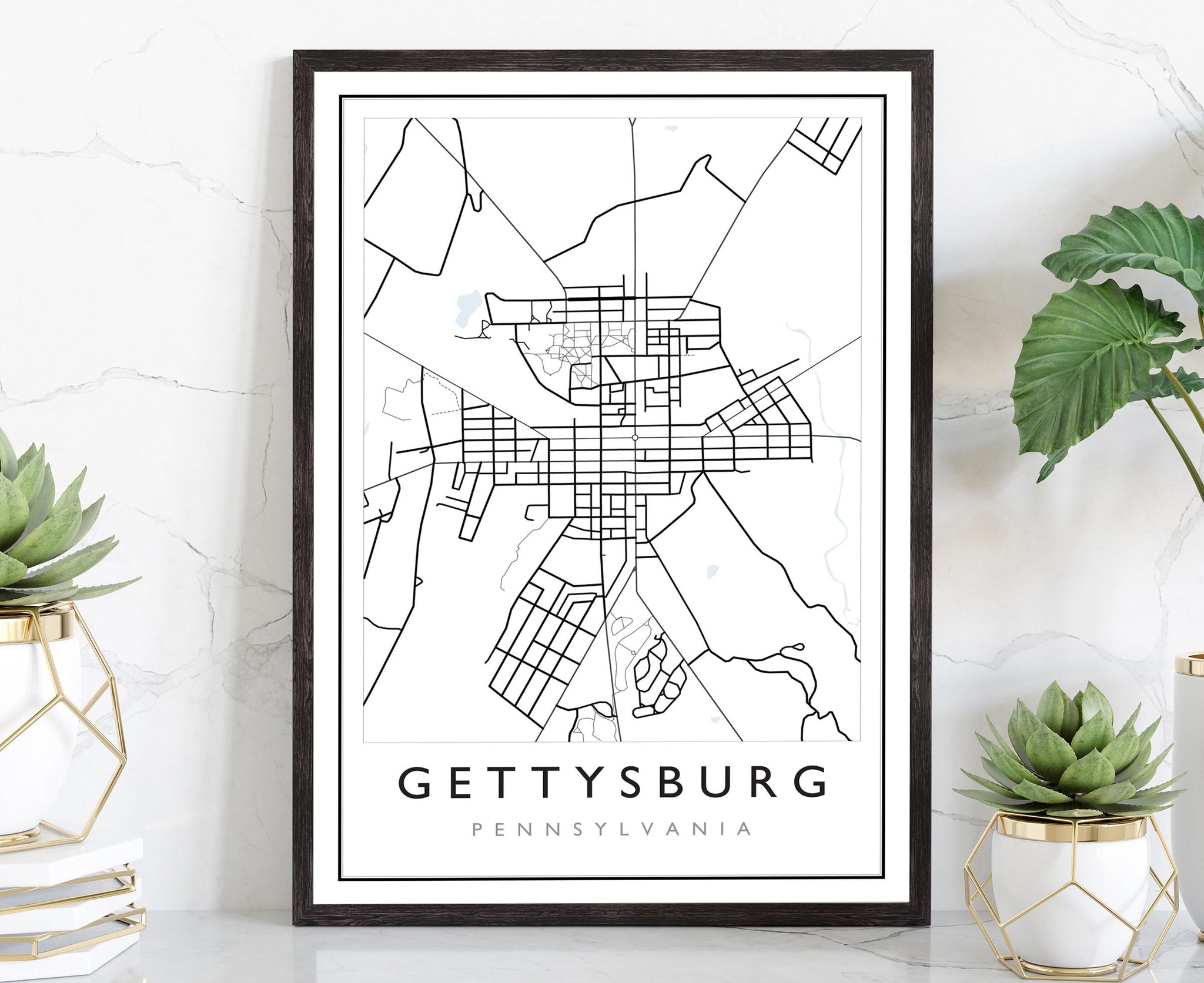 Gettysburg Pennsylvania City Map, City Road Map Poster, City Street Map Print, Modern US City Map, Home Art Decoration, Office Wall Art