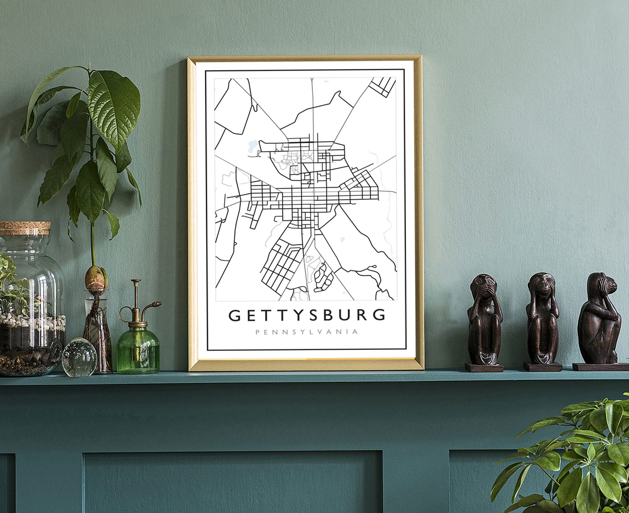 Gettysburg Pennsylvania City Map, City Road Map Poster, City Street Map Print, Modern US City Map, Home Art Decoration, Office Wall Art