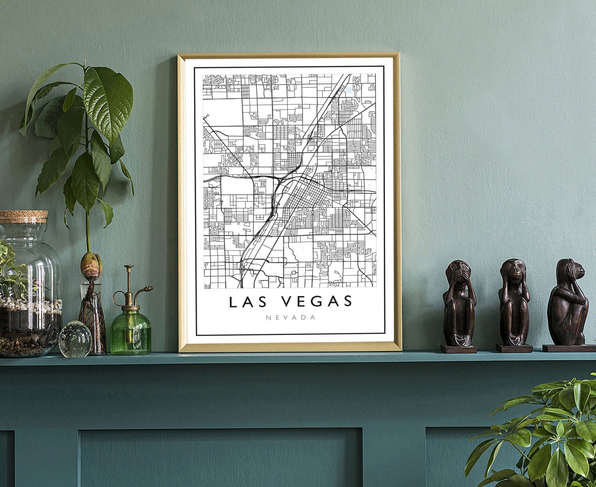 Las Vegas Nevada City Map, Las Vegas Nevada Road Map Poster, City Street Map Print, US City Modern City Map, Home Office Wall Decoration
