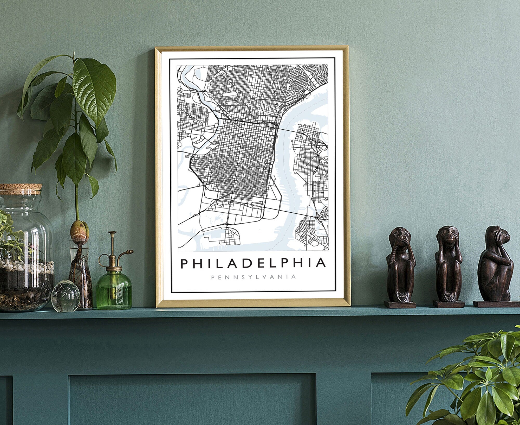 Philadelphia Pennsylvania City Map, Pennsylvania Road Map Poster, City Street Map Print, US City Modern City Map, Home Office Wall Art Decor