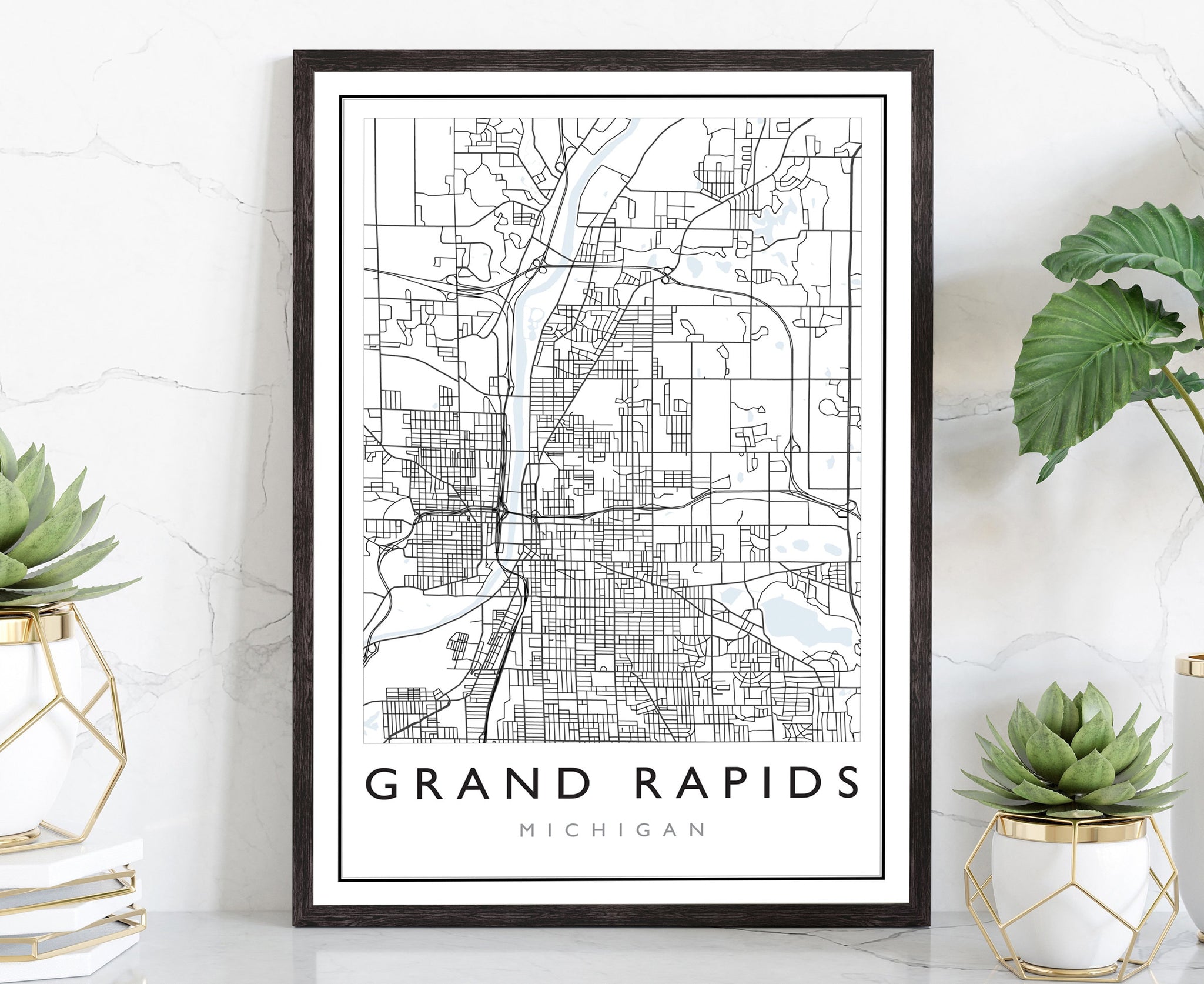 Grand Rapids Michigan City Map, Michigan City Road Map Poster, City Street Map Print, Modern US City Map, Home Art Decor, Office Wall Art