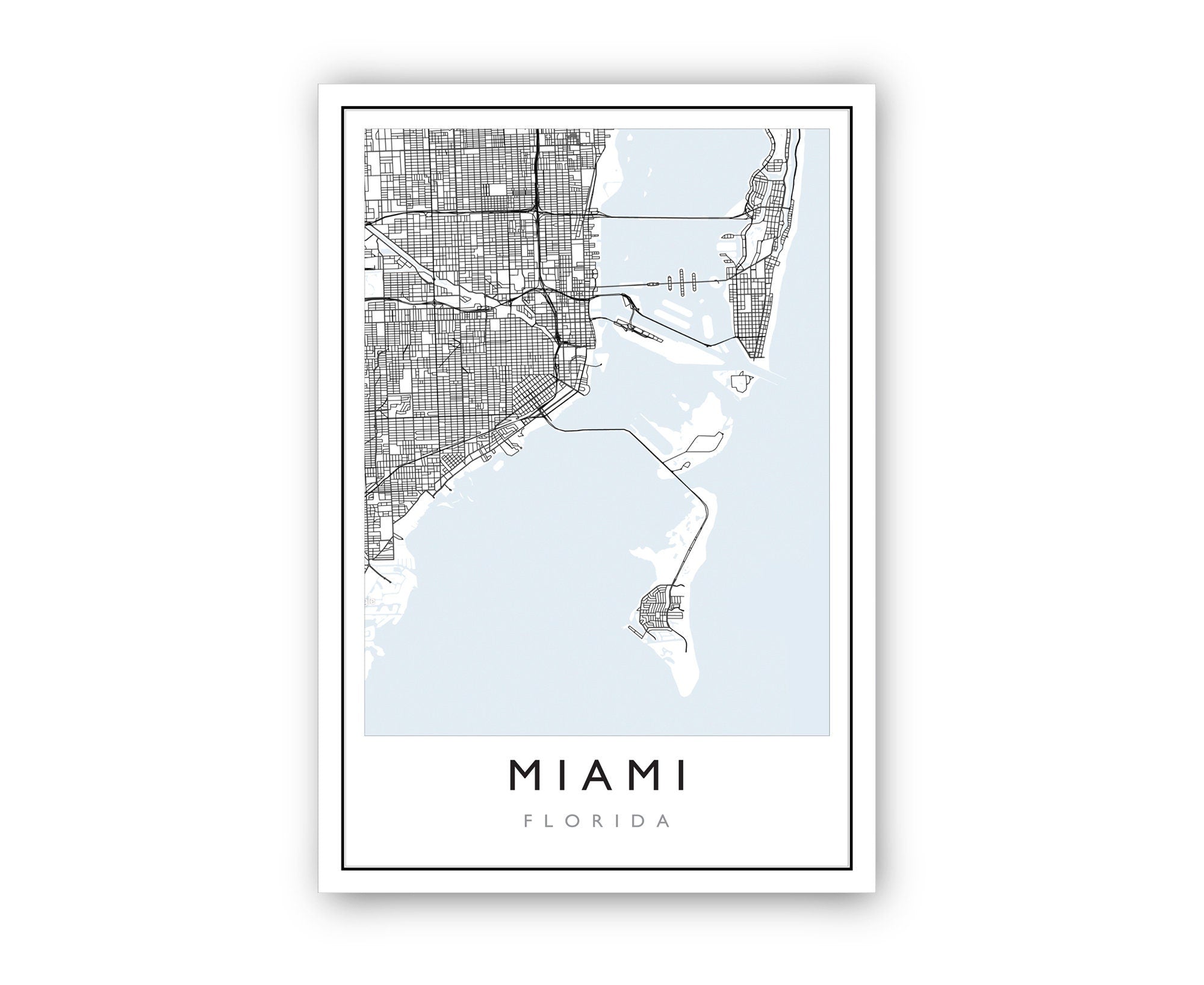 Miami Florida City Map, Miami Florida Road Map Poster, City Street Map Print, US City Modern City Map, Home Wall Art, Office Wall Decoration
