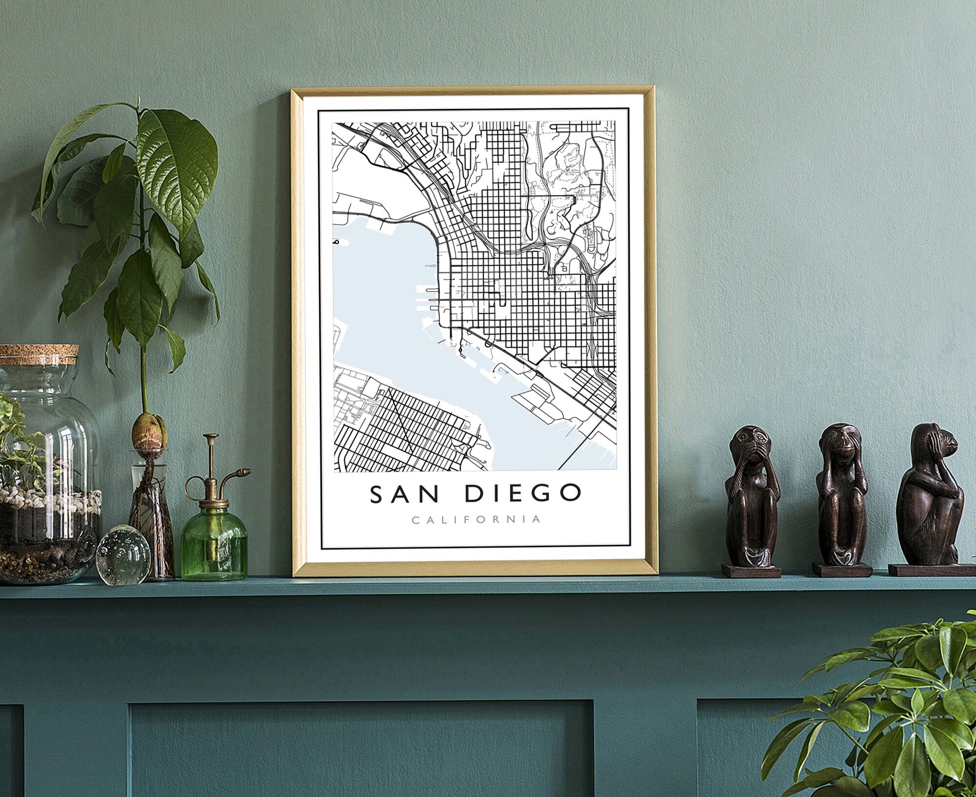 San Diego California City Map, San Diego Road Map Poster, City Street Map Print, US City Modern City Map, Home Office Wall Art Decoration