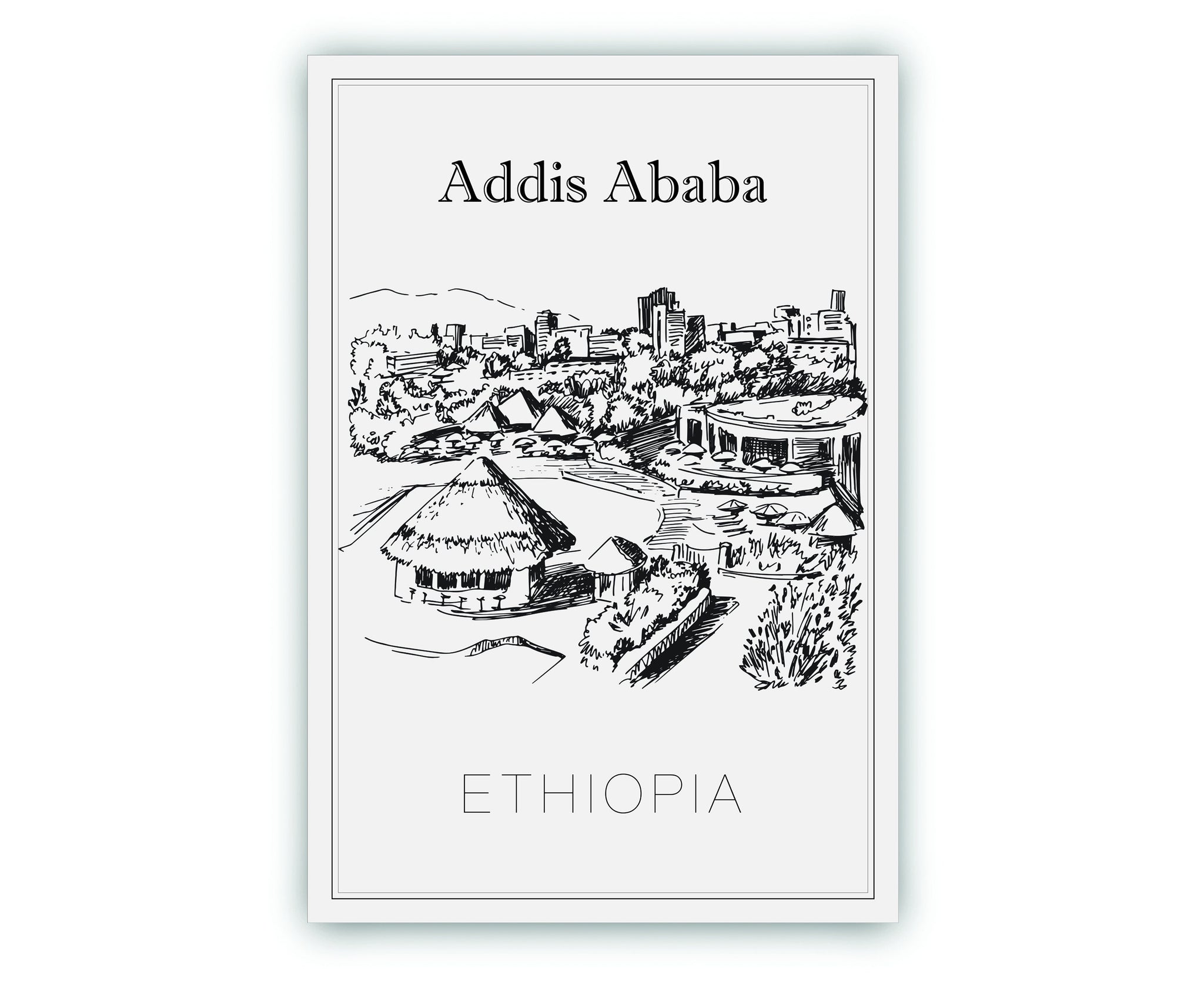 Hand Drawn Poster, Addis Ababa Travel Poster, Ethiopia Poster Wall Art, Addis Ababa Cityscape and Landmark Map, City Poster For Home