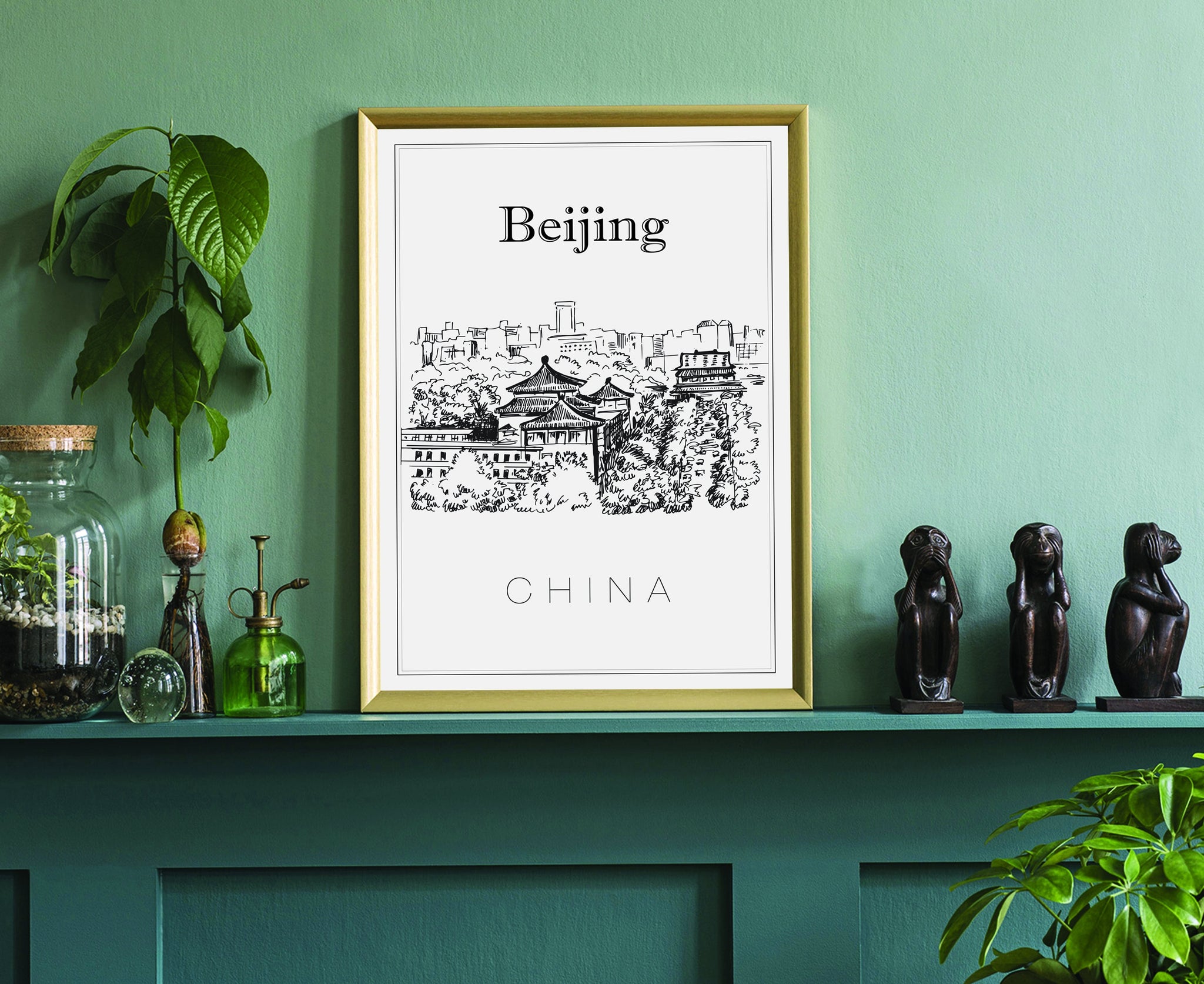 Hand Drawn Poster, Beijing Travel Poster, China Poster Wall Art, Beijing Cityscape and Landmark Map, City Map Poster For Home and Office