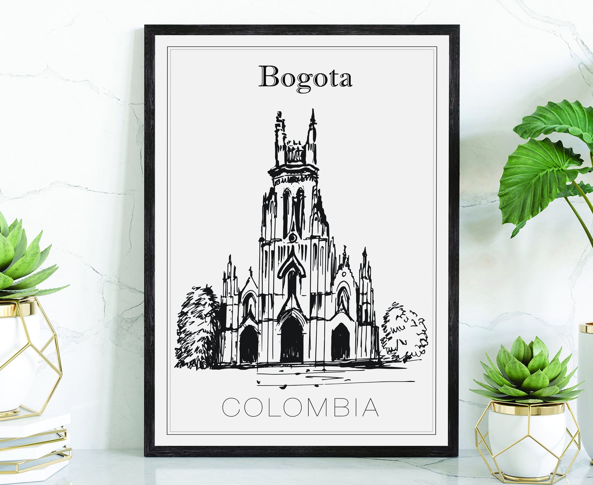 Hand Drawn Poster, Bogota Travel Poster, Colombia Poster Wall Art, Bogota Cityscape and Landmark Map, City Map Poster For Home and Office
