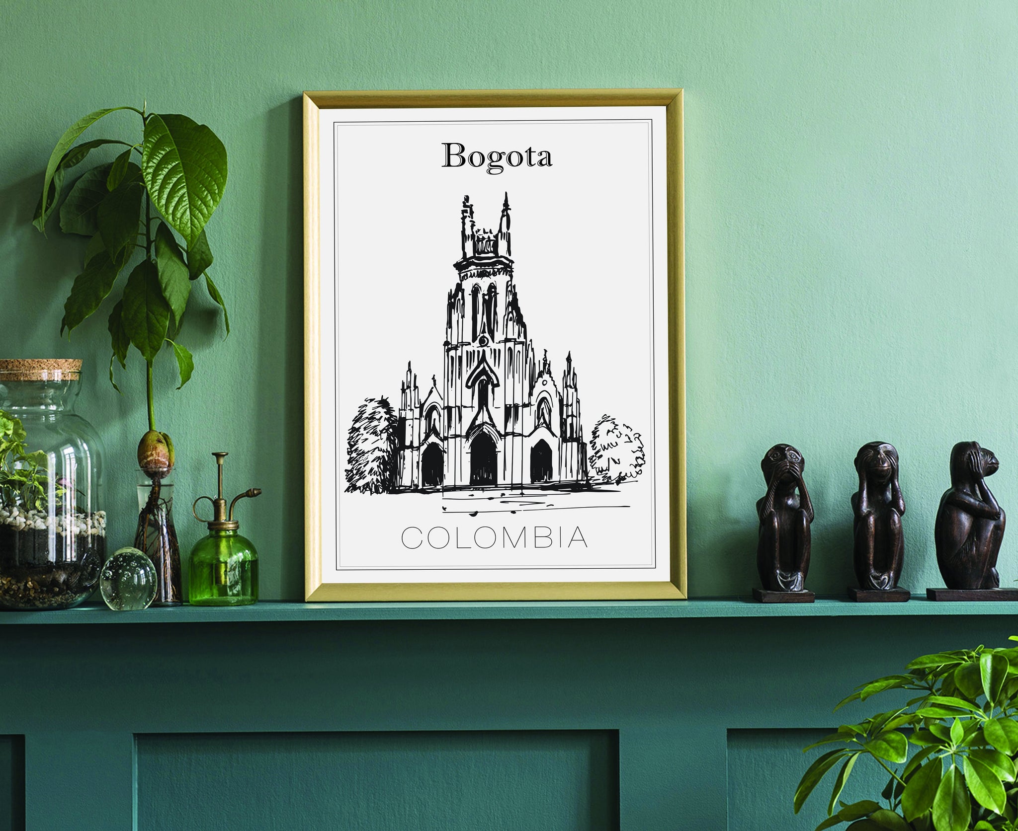 Hand Drawn Poster, Bogota Travel Poster, Colombia Poster Wall Art, Bogota Cityscape and Landmark Map, City Map Poster For Home and Office