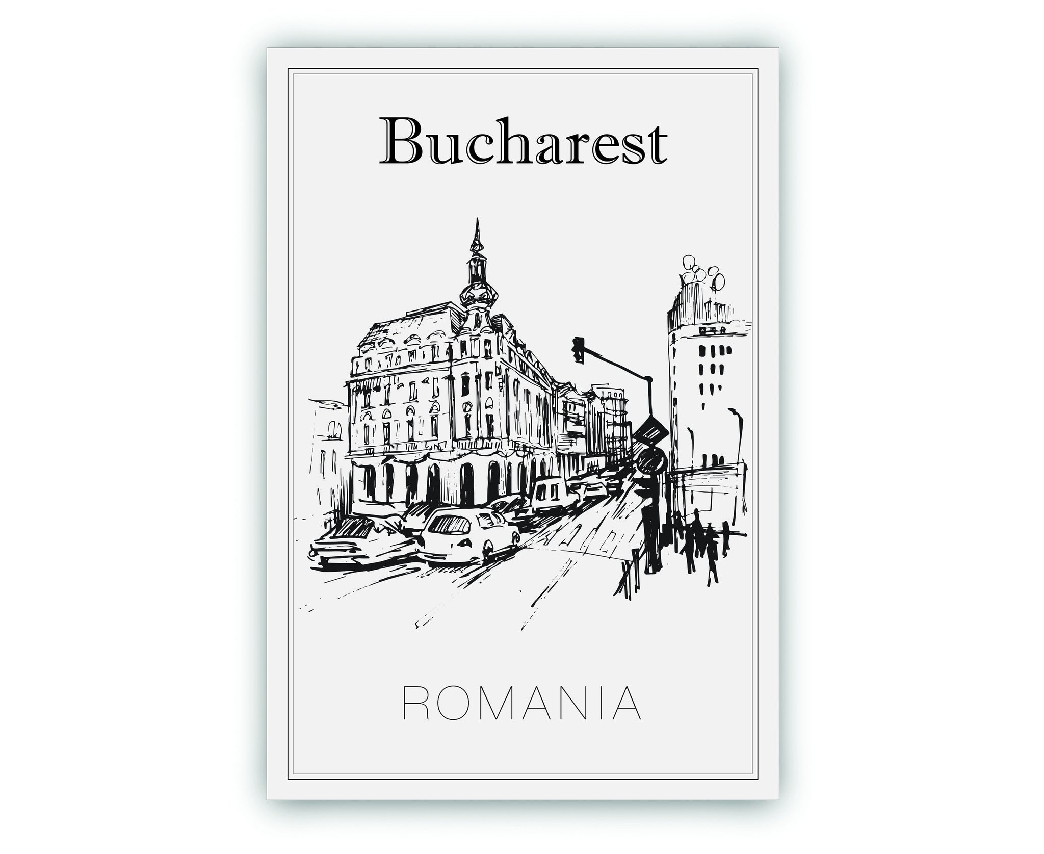 Hand Drawn Poster, Bucharest Travel Poster, Romania Poster Wall Art, Bucharest Cityscape and Landmark Map, City Map Poster For Home, Office