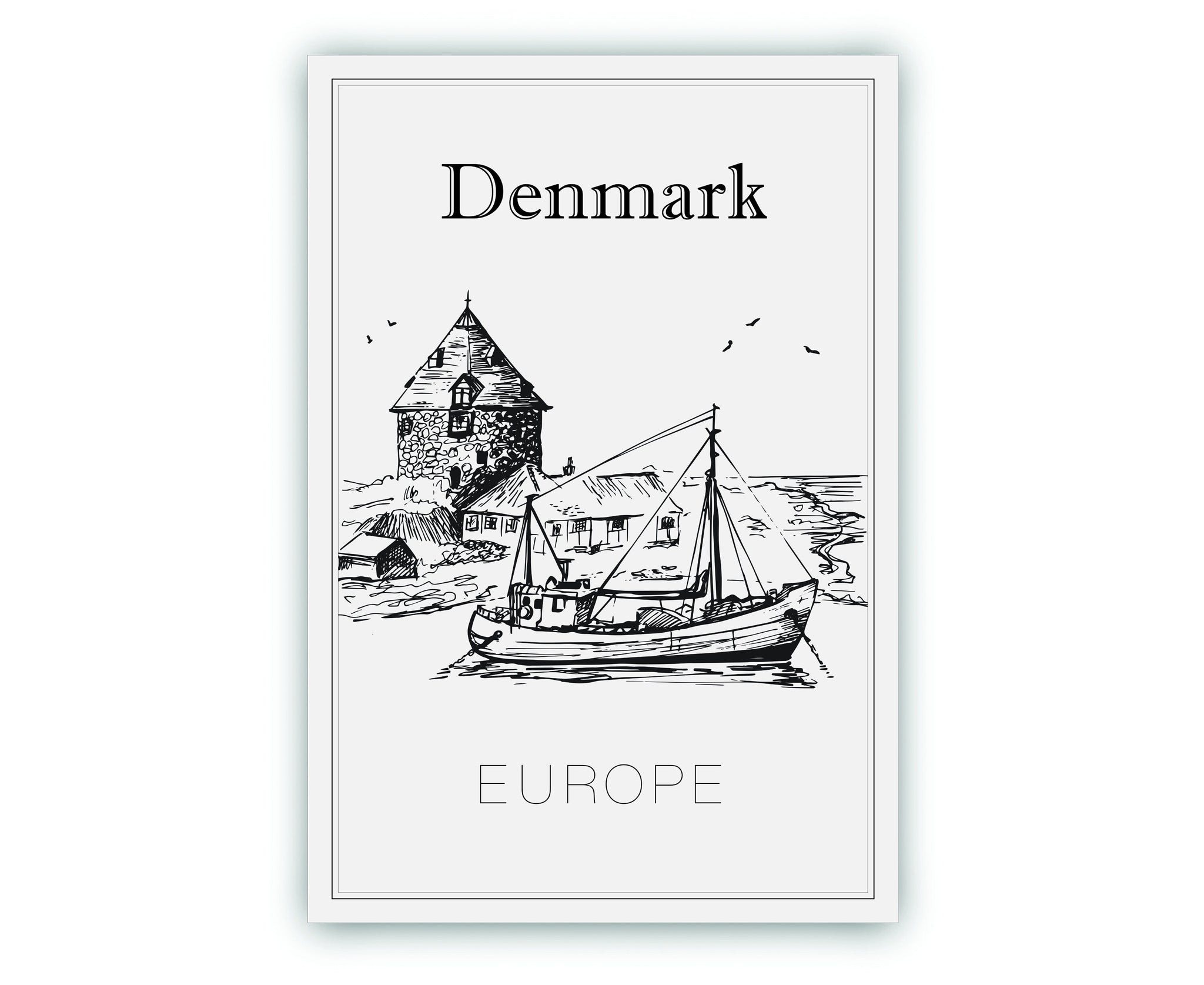 Hand Drawn Poster, Denmark Travel Poster, Denmark Europe Poster Wall Art, Denmark Cityscape and Landmark Map, City Map Poster For Home