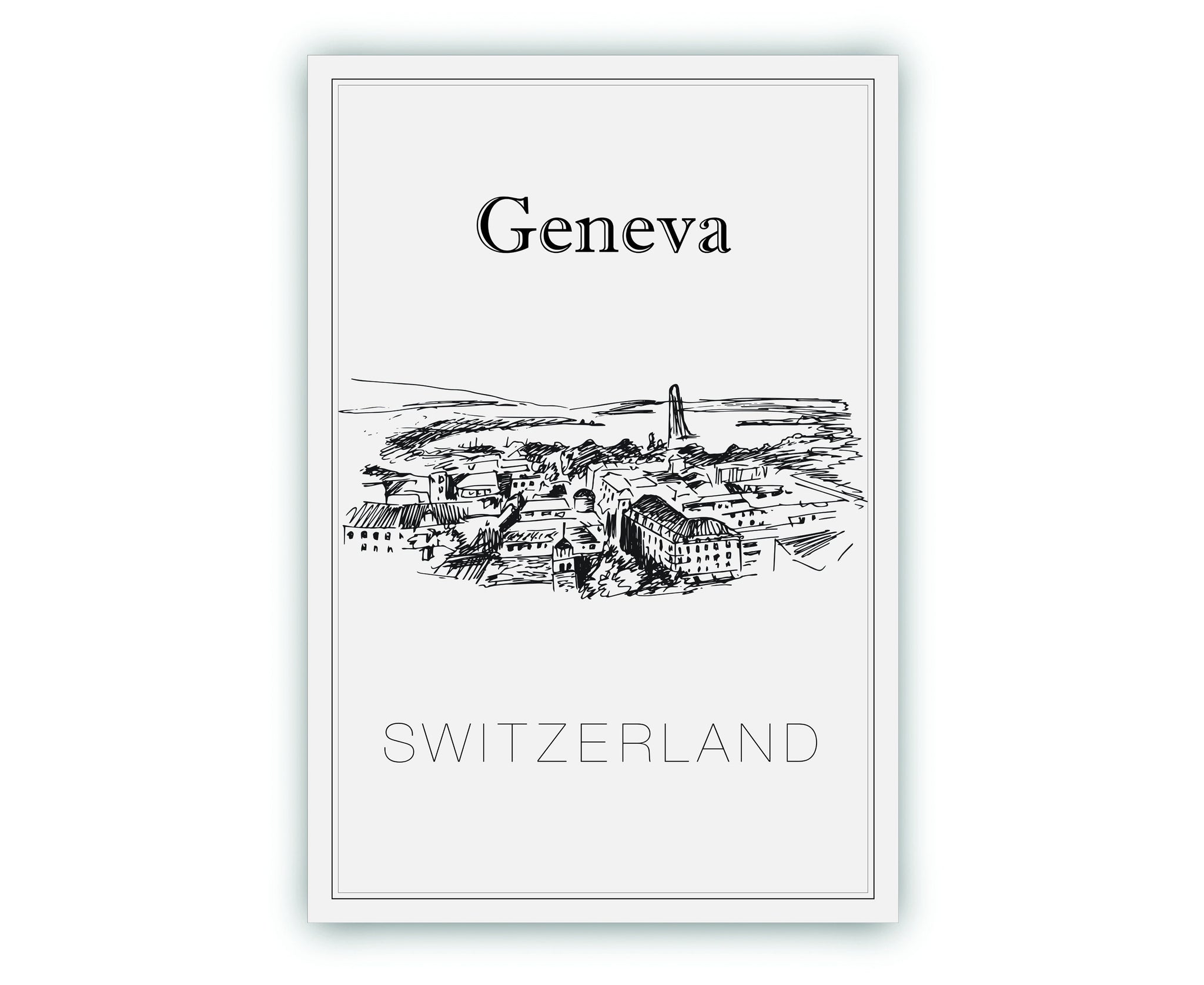 Hand Drawn Poster, Geneva Travel Poster, Switzerland Dublin Poster Wall Art, Geneva Cityscape and Landmark Map, City Map Poster For Home
