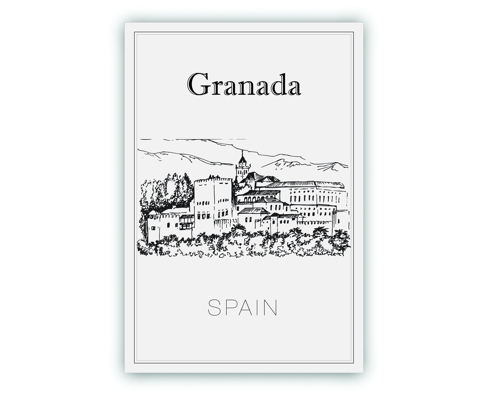 Hand Drawn Poster, Granada Travel Poster, Spain Granada Poster Wall Art, Granada Cityscape and Landmark Map, City Map Poster For Home