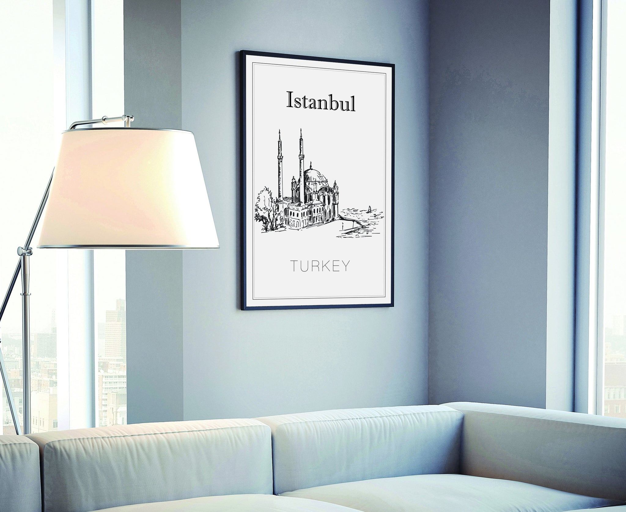 Hand Drawn Poster, Istanbul Travel Poster, Turkey Istanbul Poster Wall Art, Istanbul Cityscape and Landmark Map, City Map Poster For Home